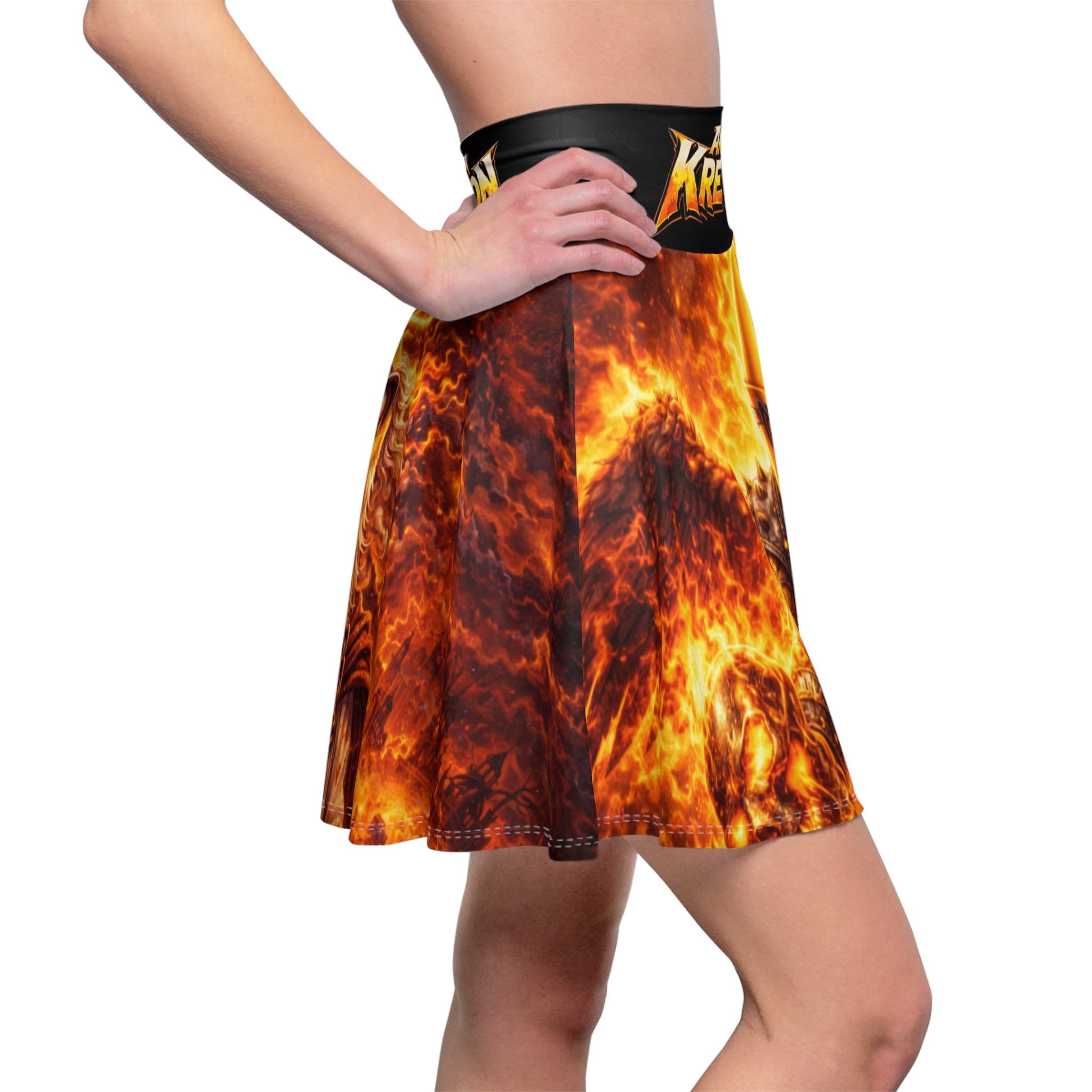 Metal Band Skater Skirt — Angry Mascot Flames Graphic