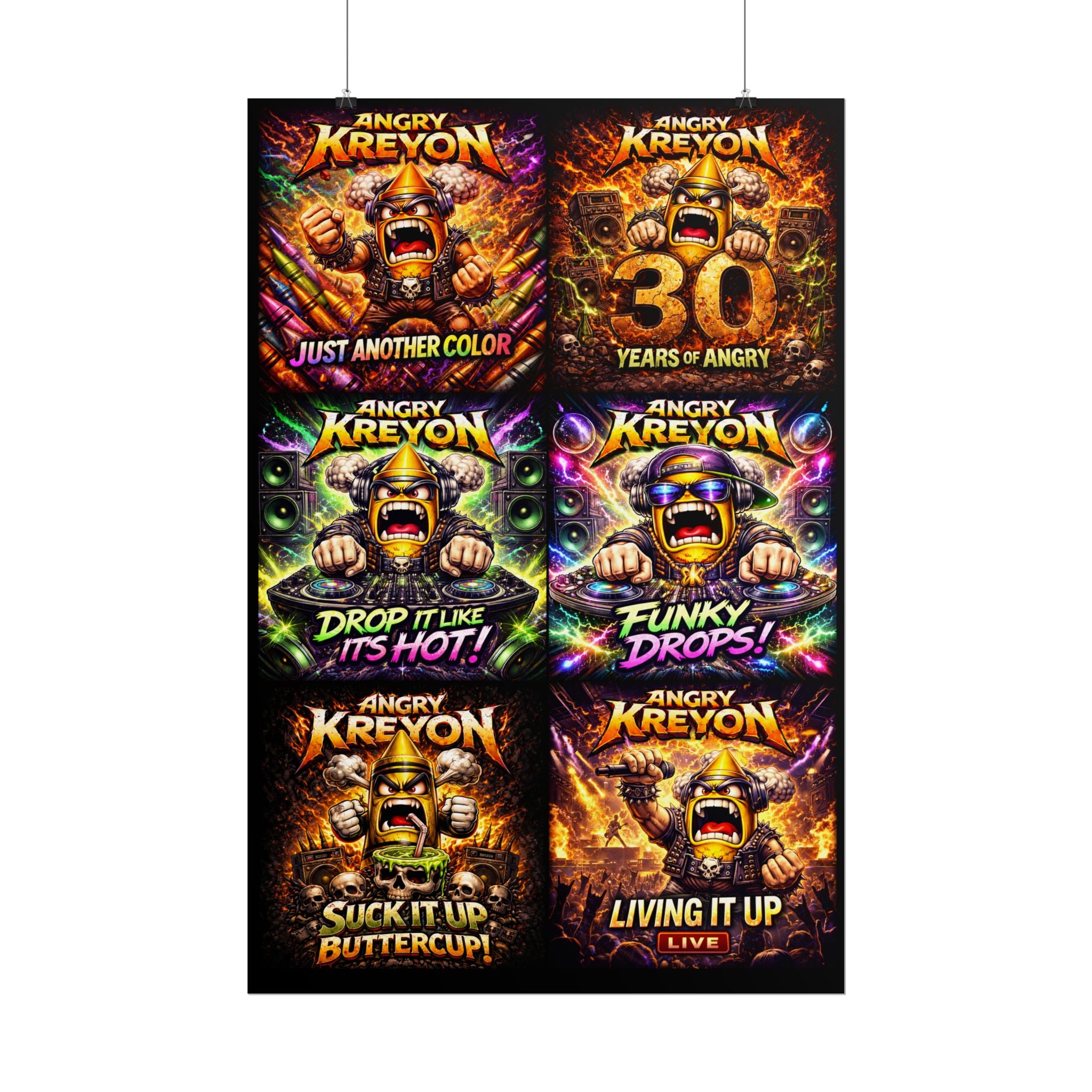 Rolled Posters — Angry Kreyon Album Art set 2 Poster Set (30 Years, Funky Drops, Drop It Like It’s Hot)