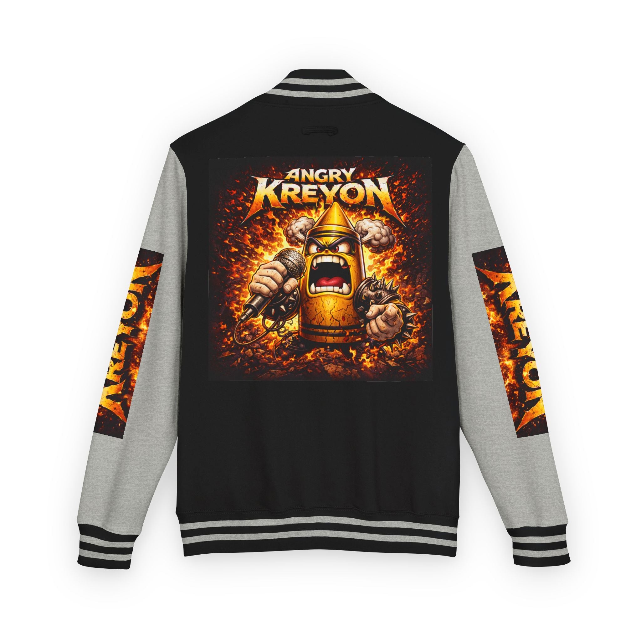 Angry Kreyon Letterman Jacket - Graphic Varsity Bomber with Bold Back Art