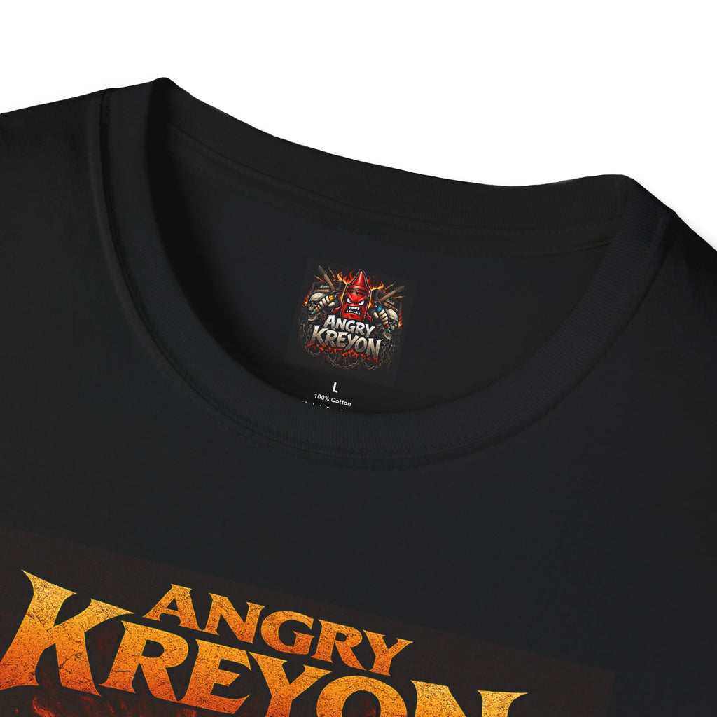 Angry Kreyon Flaming Motorcycle T-Shirt — Retro Heavy Metal Biker Tee
