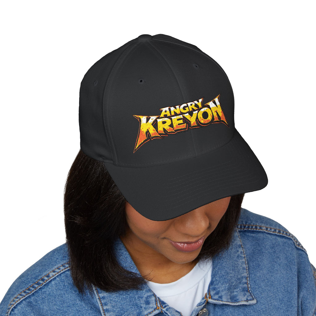 Embroidered 'Angry Kreyon' Logo Cap — Black Structured Baseball Hat