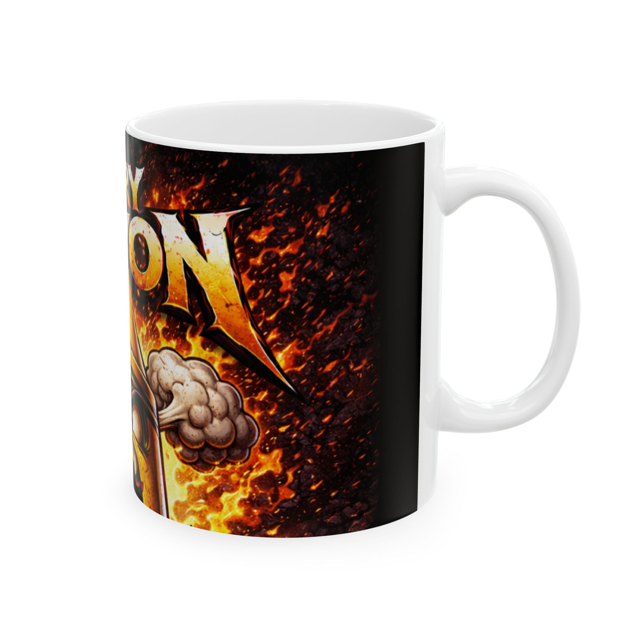 Angry Crayon Ceramic Mug — Fiery Cartoon Character Coffee Cup (11oz & 15oz)