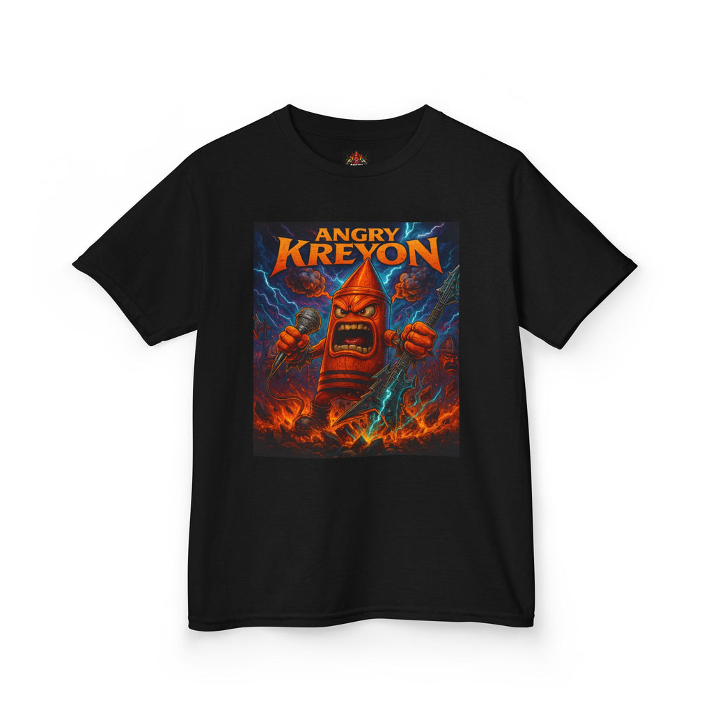 Angry Kreyon Kids T‑Shirt — Fiery Cartoon Crayon Graphic Tee for Boys & Girls