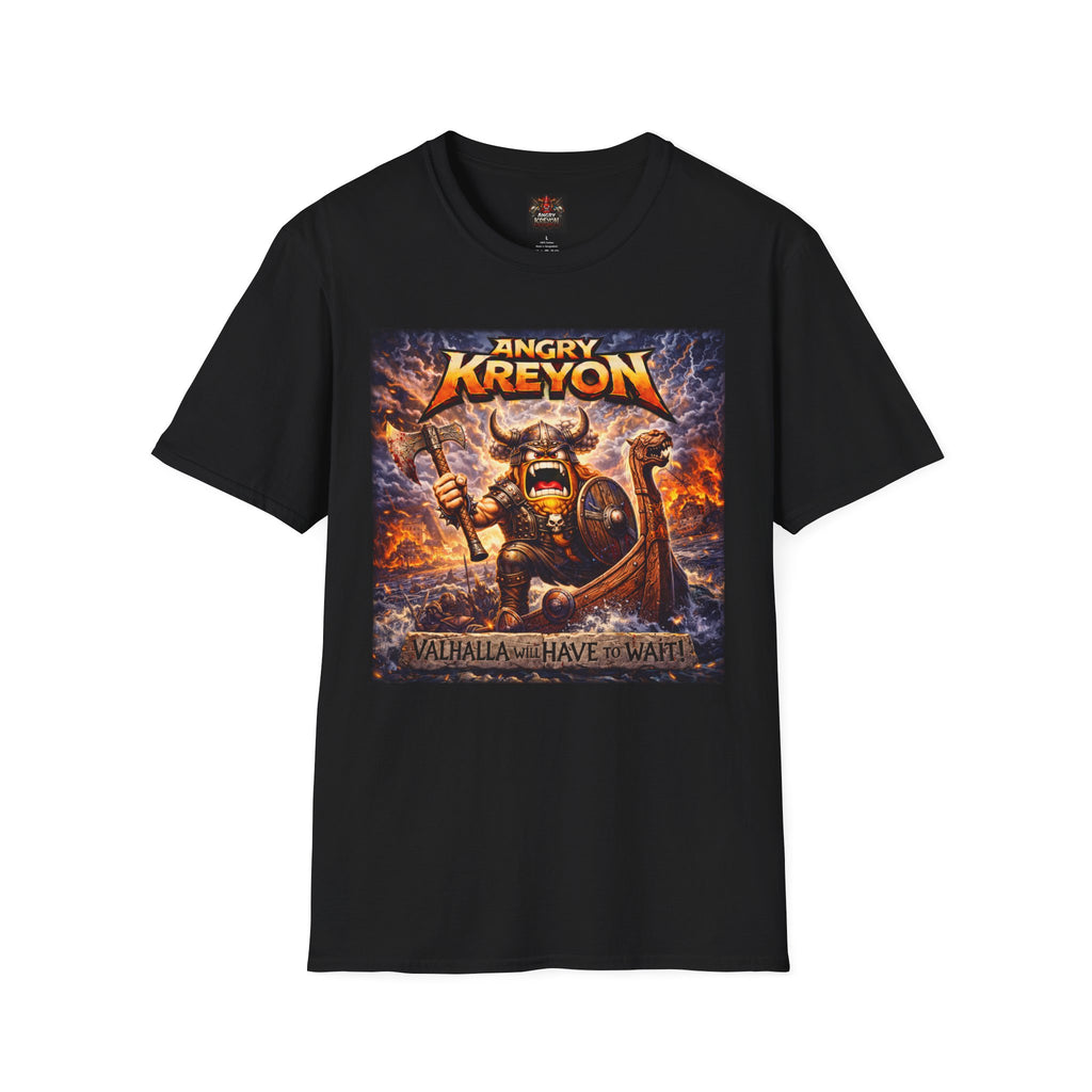 Viking Metal Band T-Shirt — "Angry Kreyon: Valhalla Will Have to Wait" Graphic Tee