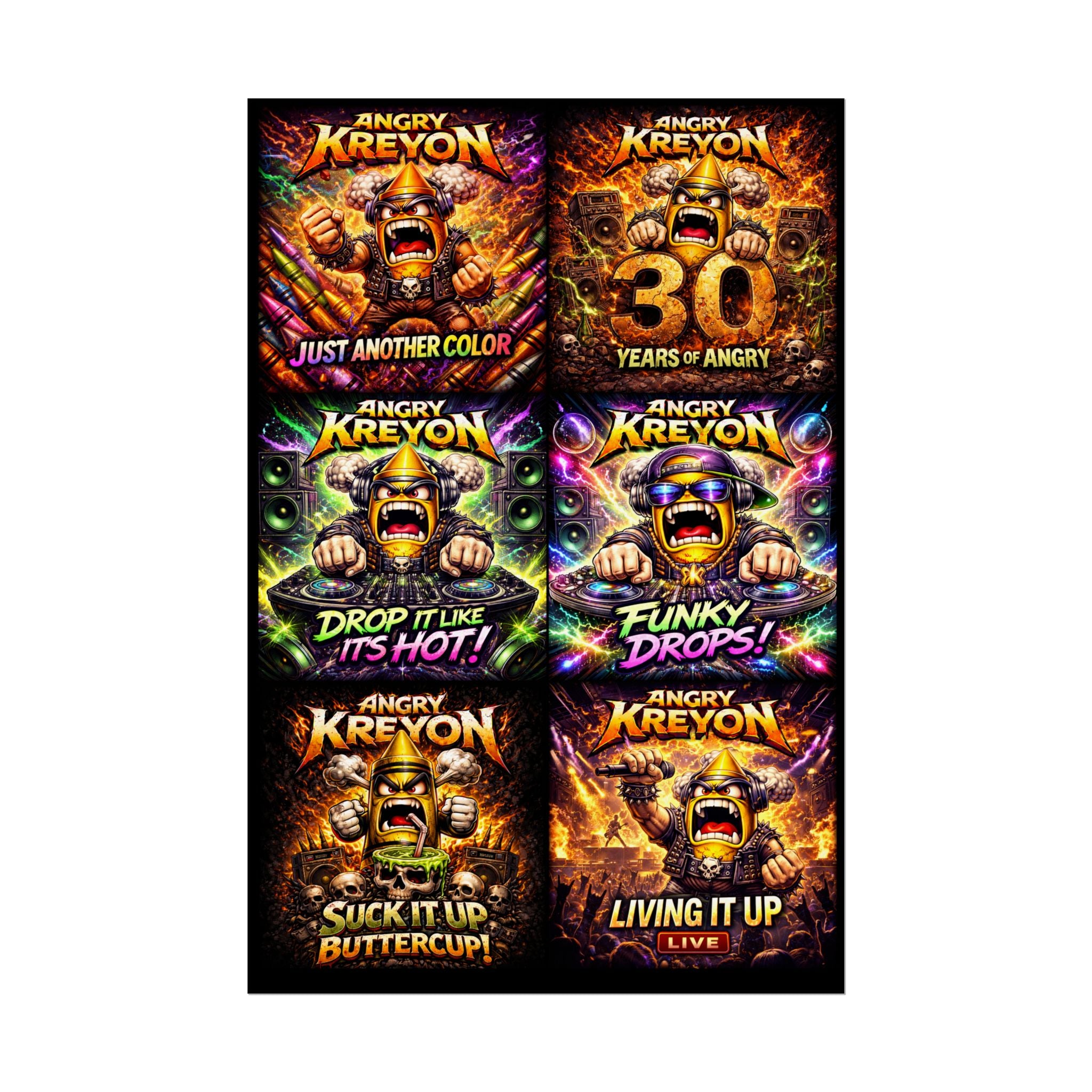 Rolled Posters — Angry Kreyon Album Art set 2 Poster Set (30 Years, Funky Drops, Drop It Like It’s Hot)