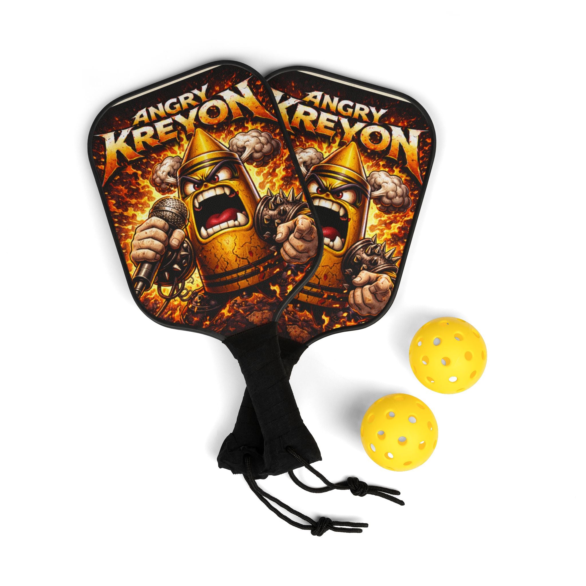 Pickleball Paddle Set — Angry KREYON Graphic Pickleball Kit (2 Paddles + 2 Balls)