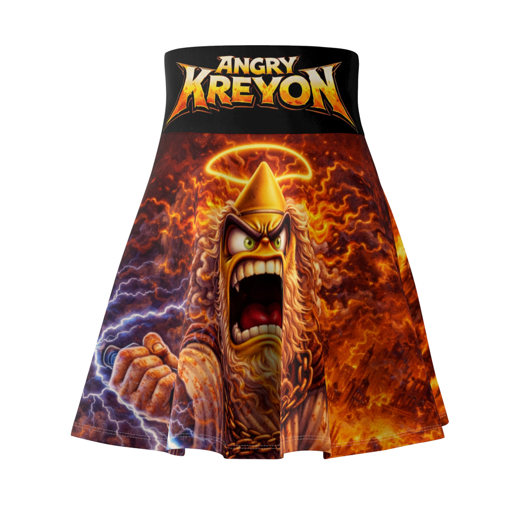 Metal Band Skater Skirt — Angry Mascot Flames Graphic
