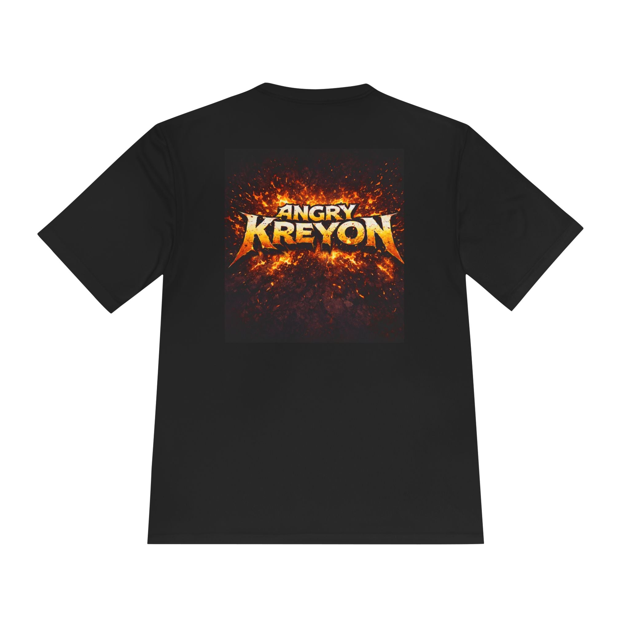 Angry Kreyon character tee | Miosture Wicking Graphic T-Shirt, fiery cartoon microphone design