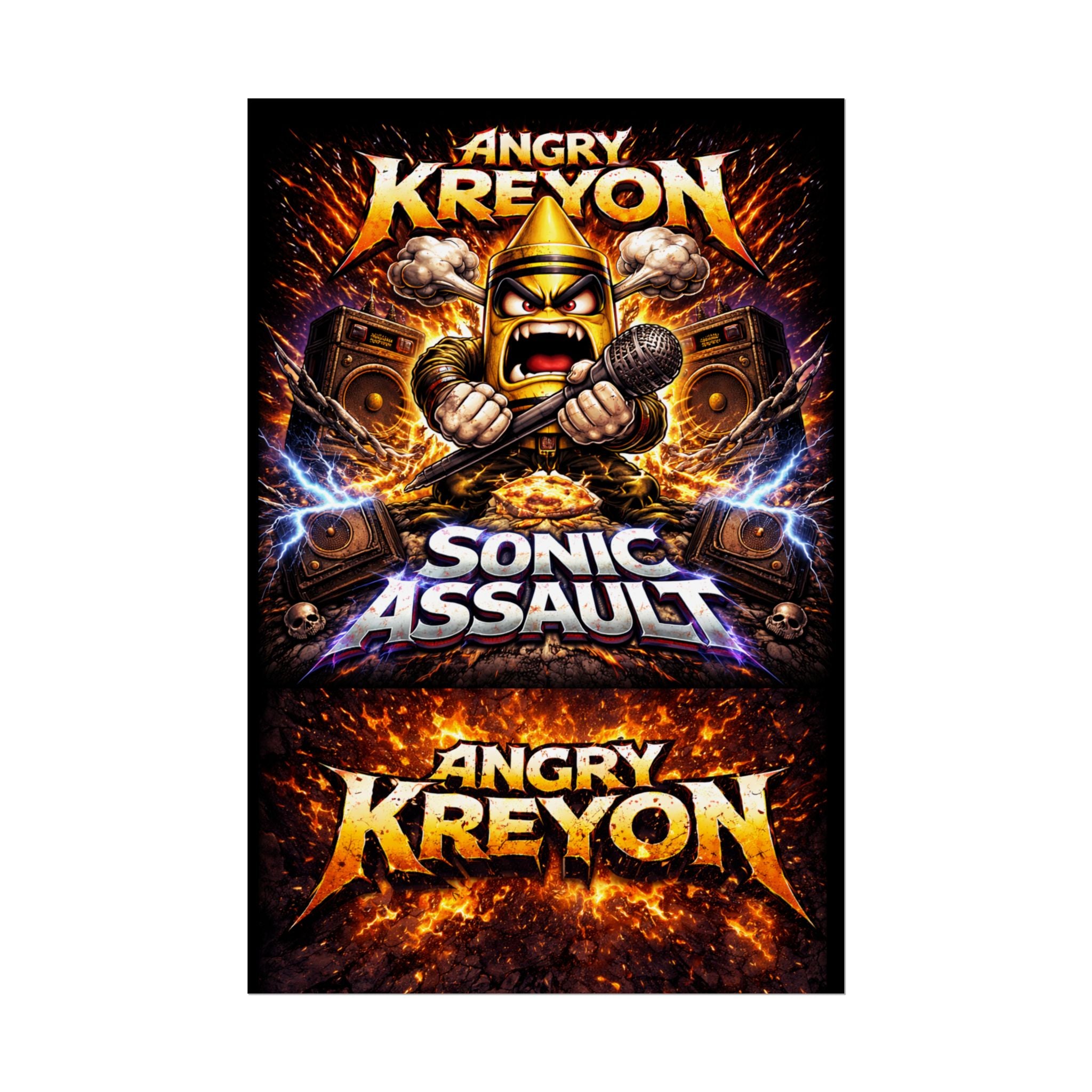 Angry Kreyon "Sonic Assault" Graphic Poster - Heavy Metal Band Tour Art