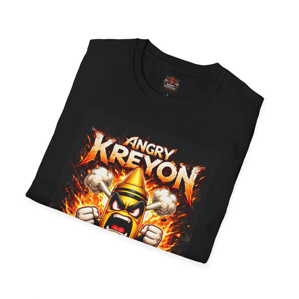 Angry Kreyon "Black" T-Shirt — Fiery Cartoon Character Graphic Tee
