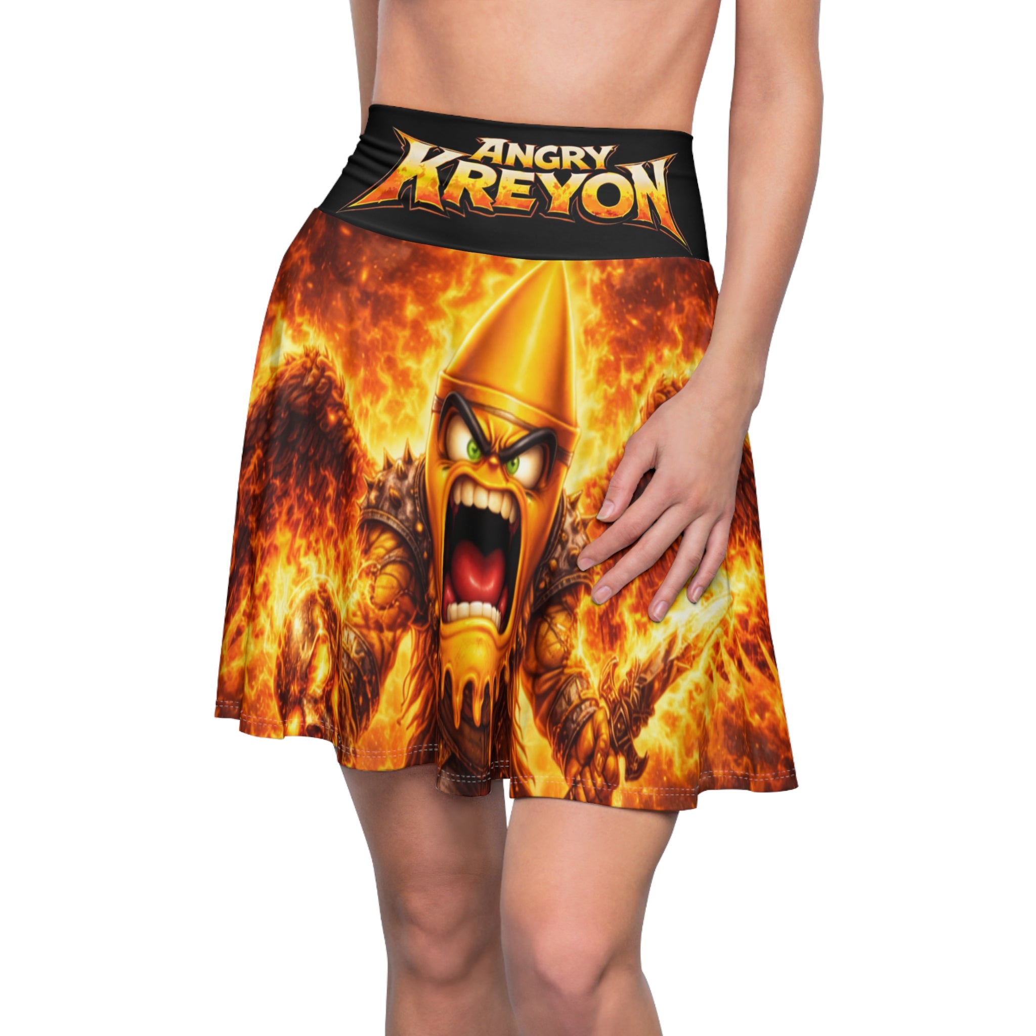 Metal Band Skater Skirt — Angry Mascot Flames Graphic