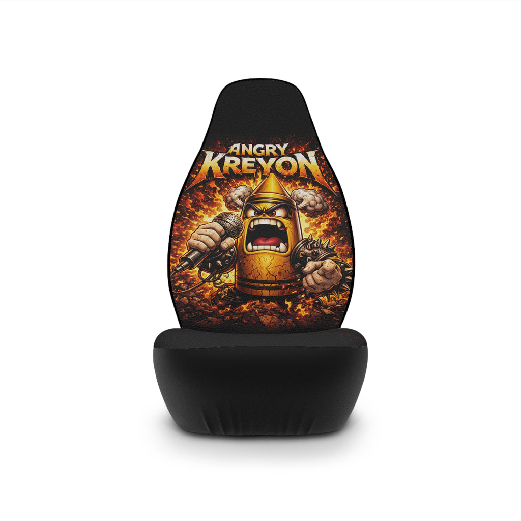 Angry Kreyon Graphic Car Seat Covers — Fiery Viking Helmet Design