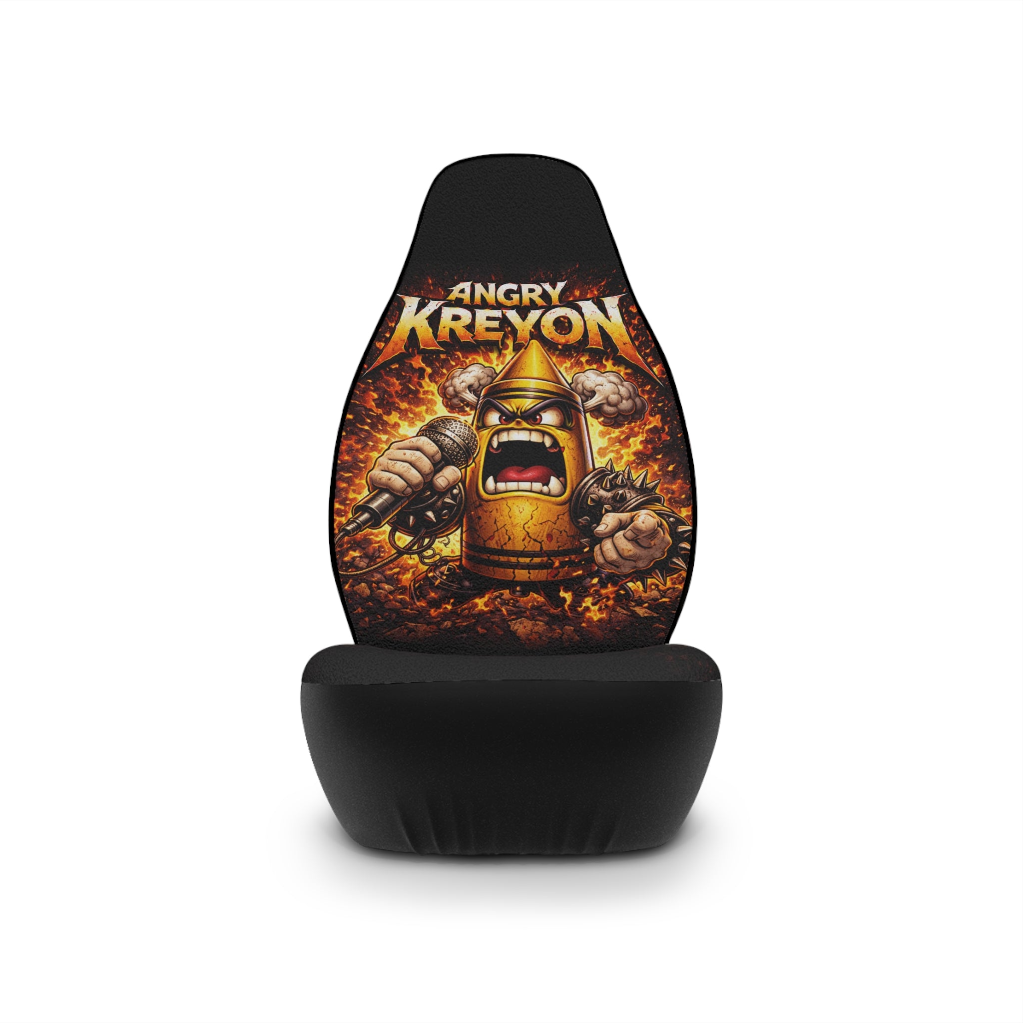 Angry Kreyon Graphic Car Seat Covers — Fiery Viking Helmet Design