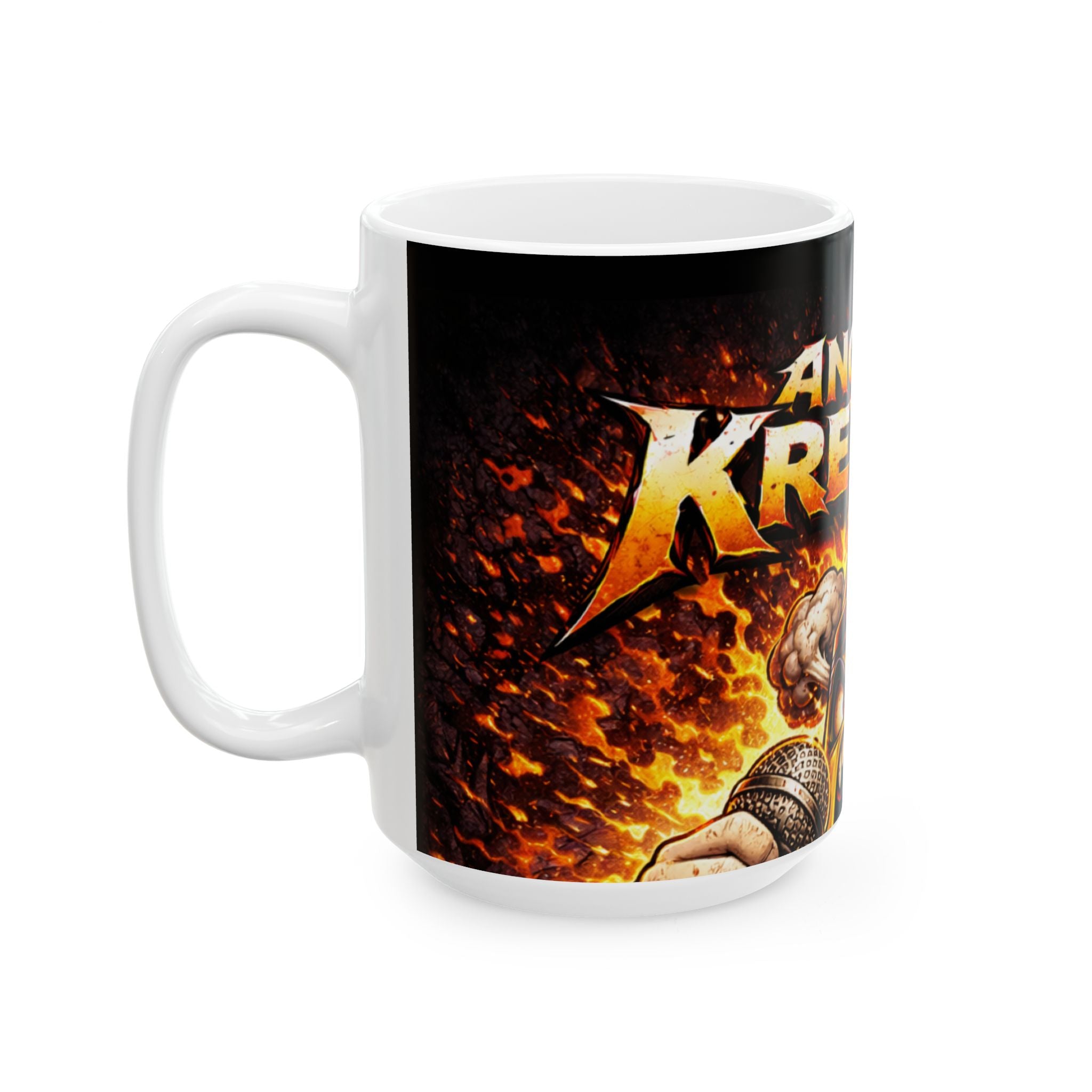 Angry Crayon Ceramic Mug — Fiery Cartoon Character Coffee Cup (11oz & 15oz)