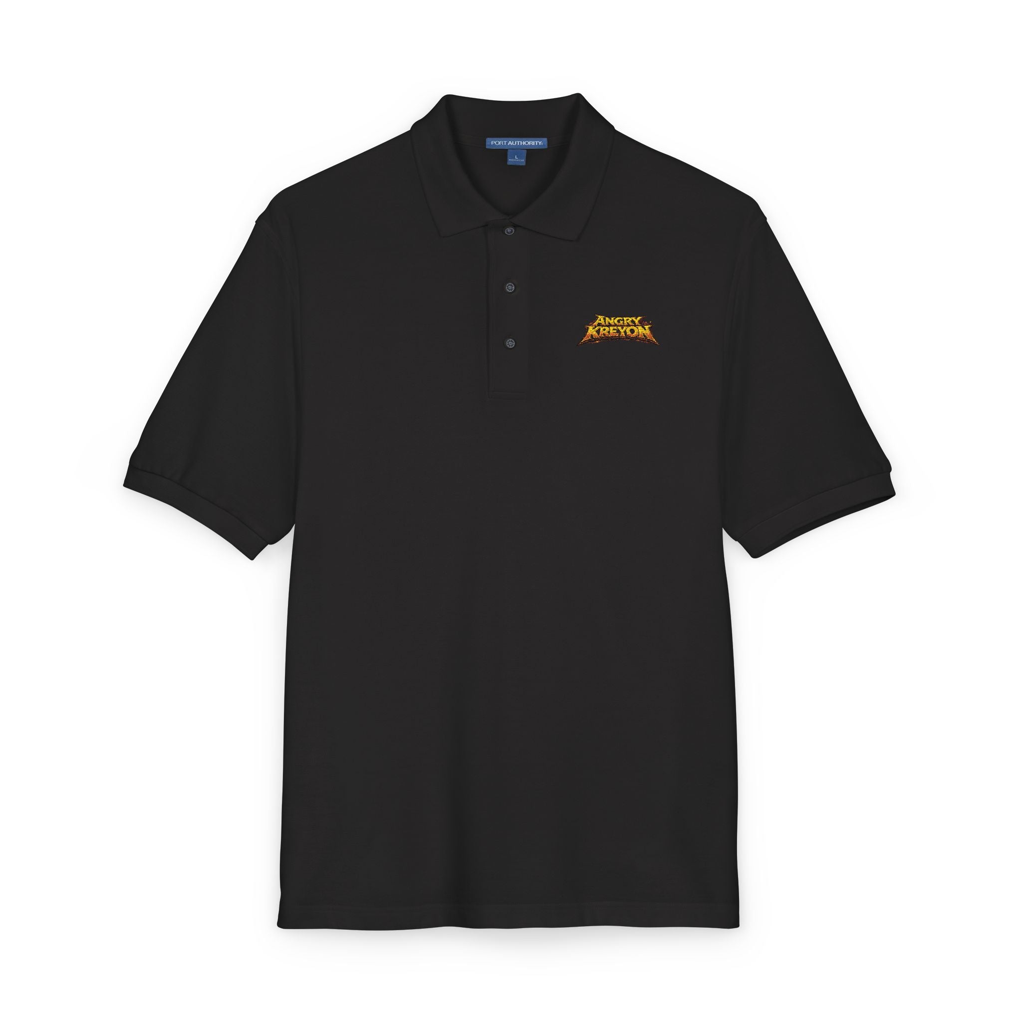 Embroidered 'Angry Kreyon' Black Polo Shirt — Classic Casual Work & Teamwear