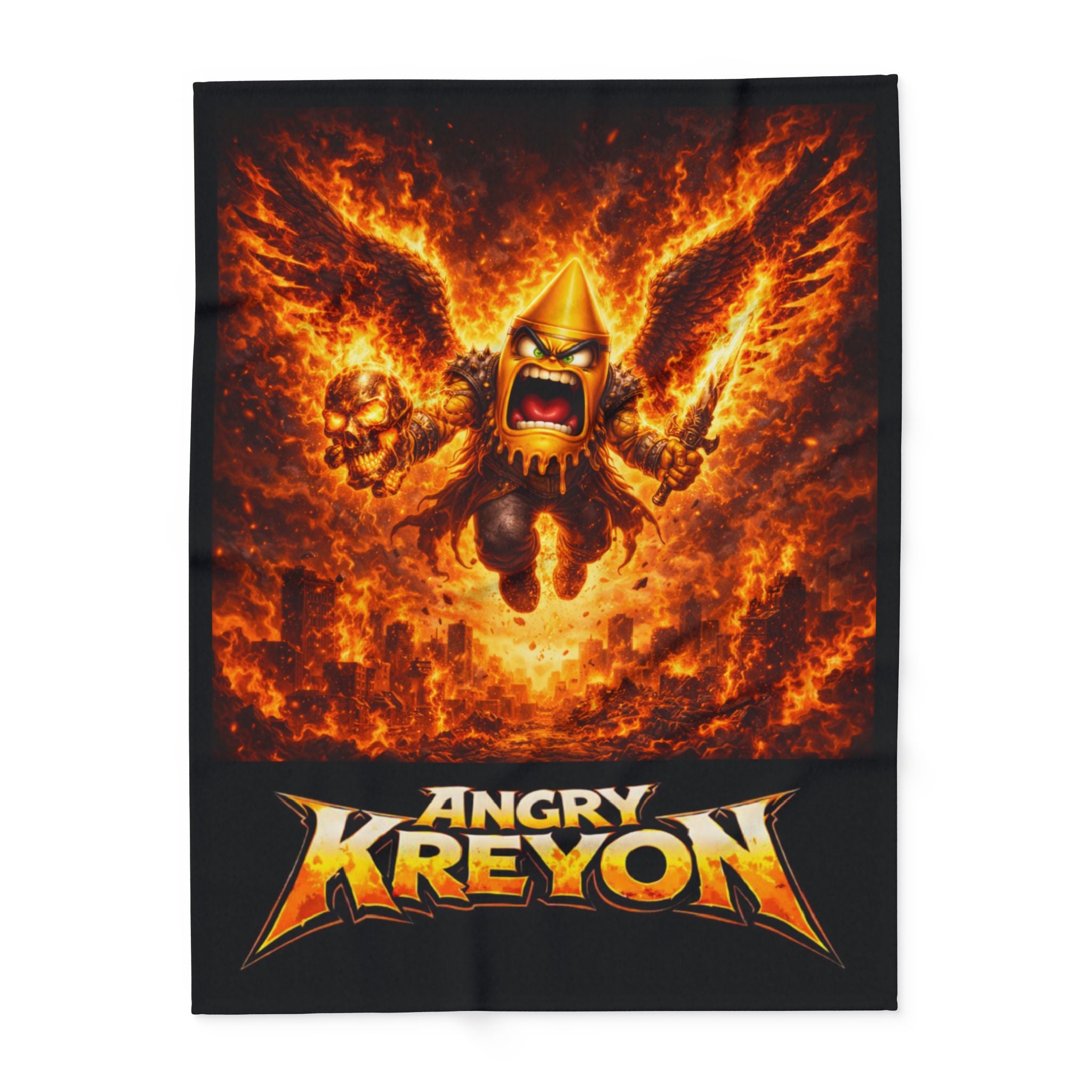 Fleece Blanket — 'Angry Kreyon' Fiery Monster Graphic Throw
