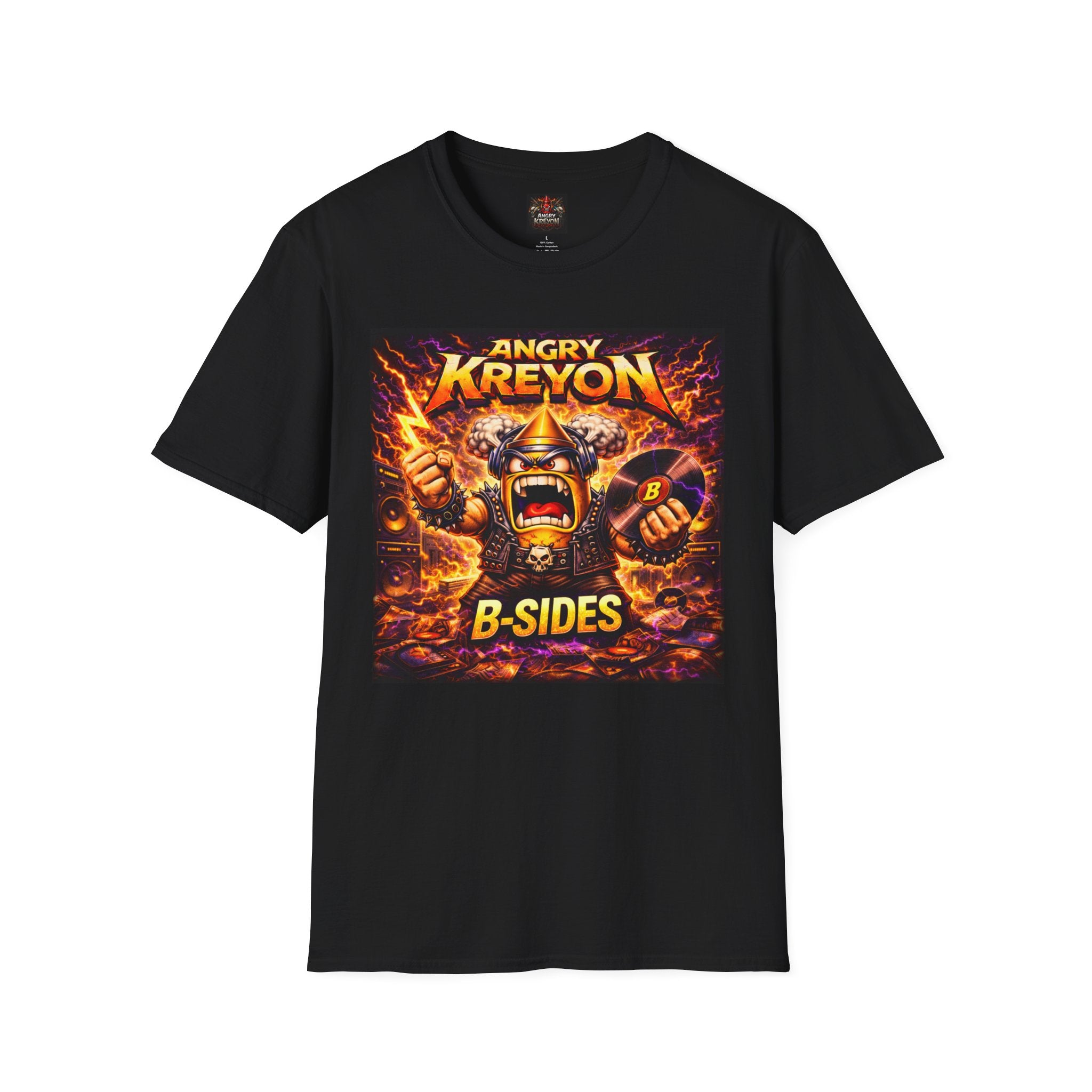 Angry Kreyon B-Sides Graphic T-Shirt — Fiery Retro Rock Band Tee