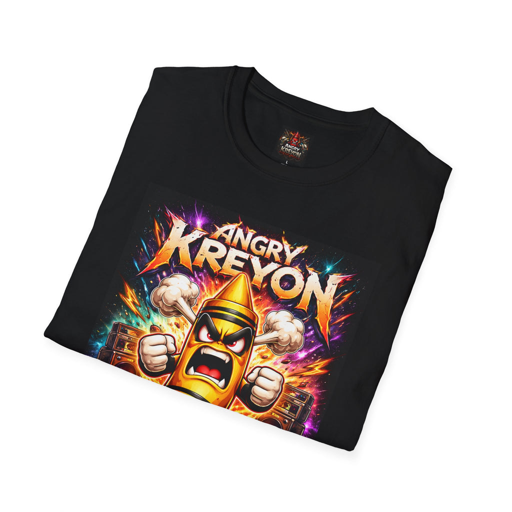 Angry Kreyon 'Black in '95' Neon Graphic T-Shirt — Retro Arcade Mascot Tee