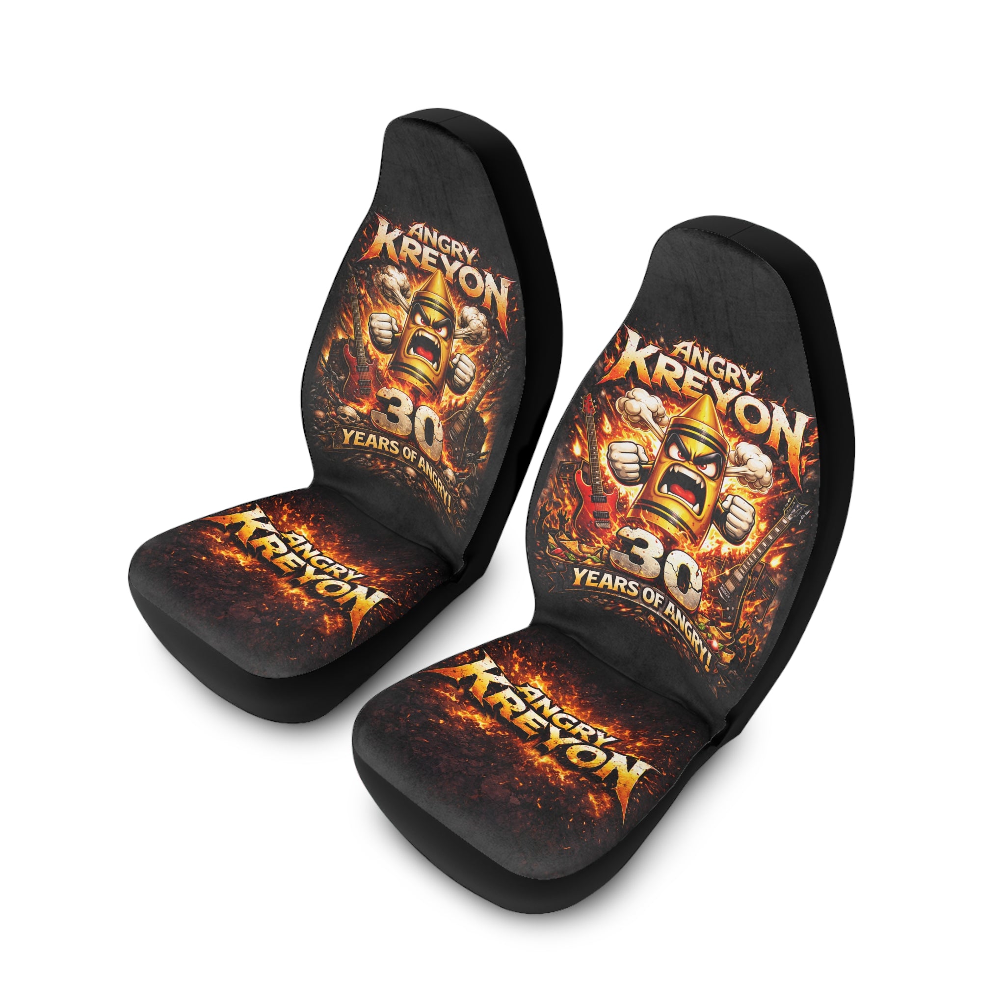Angry Krey on 30th Anniversary Polyester Car Seat Covers — Fiery Rock Band Graphic