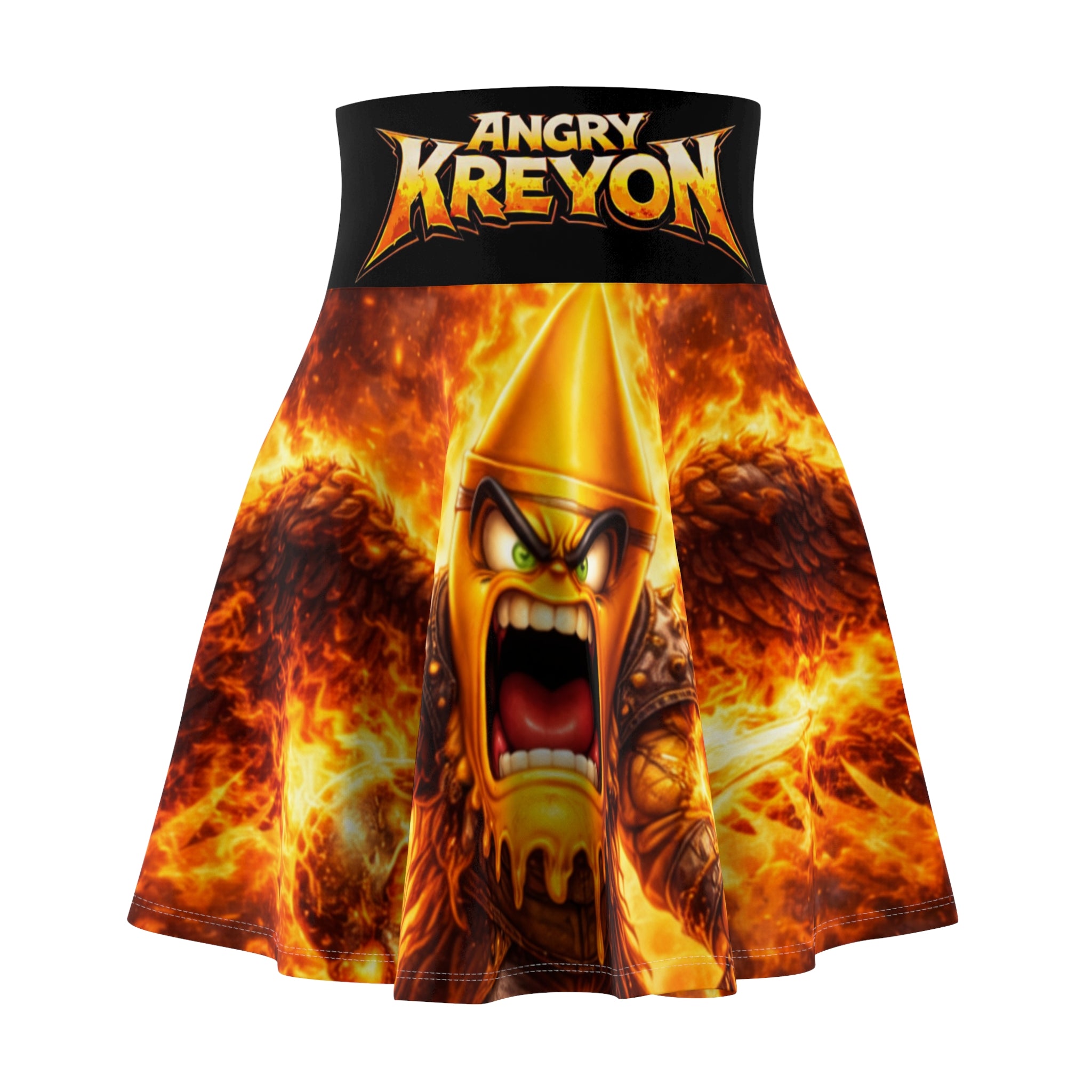 Metal Band Skater Skirt — Angry Mascot Flames Graphic