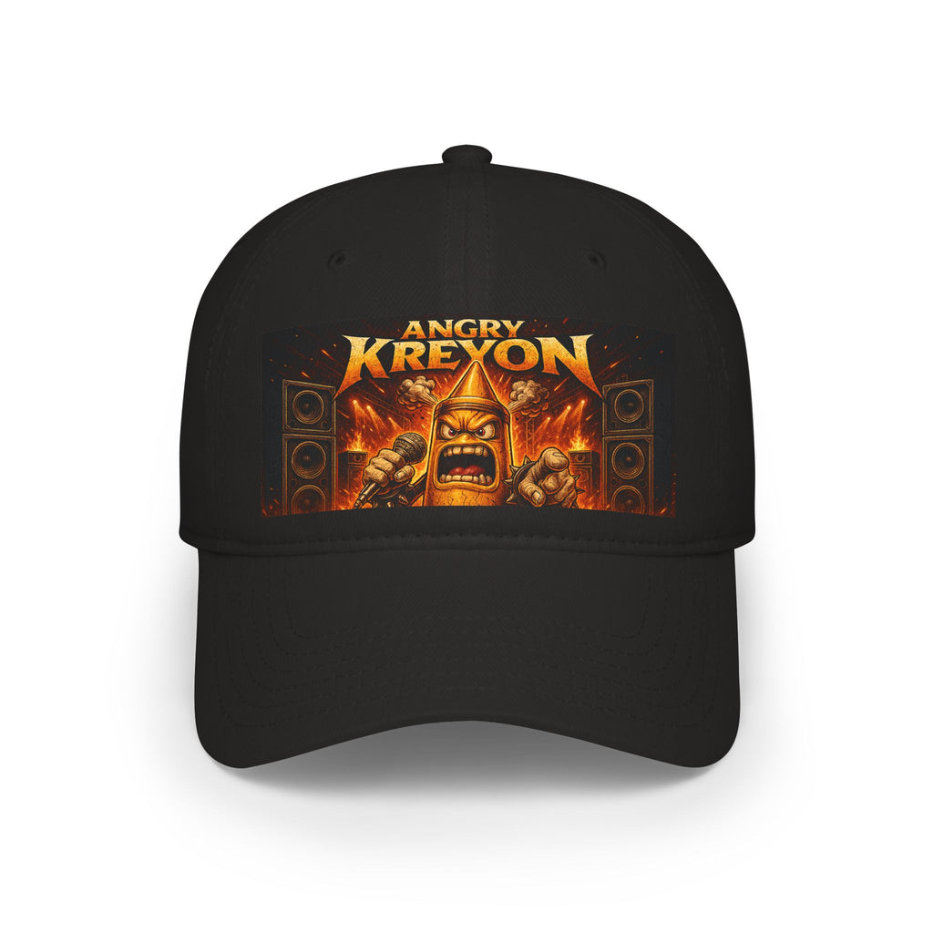 Low Profile Baseball Cap with "Angry Kreyon Mascot" on it.