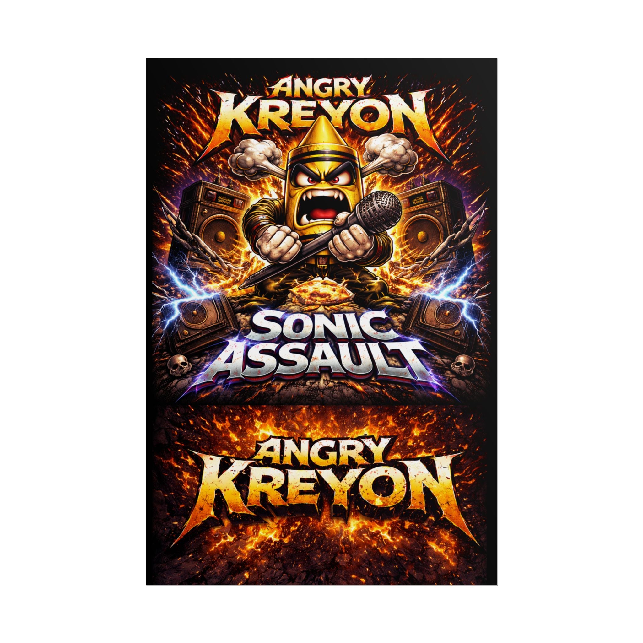 Angry Kreyon "Sonic Assault" Graphic Poster - Heavy Metal Band Tour Art