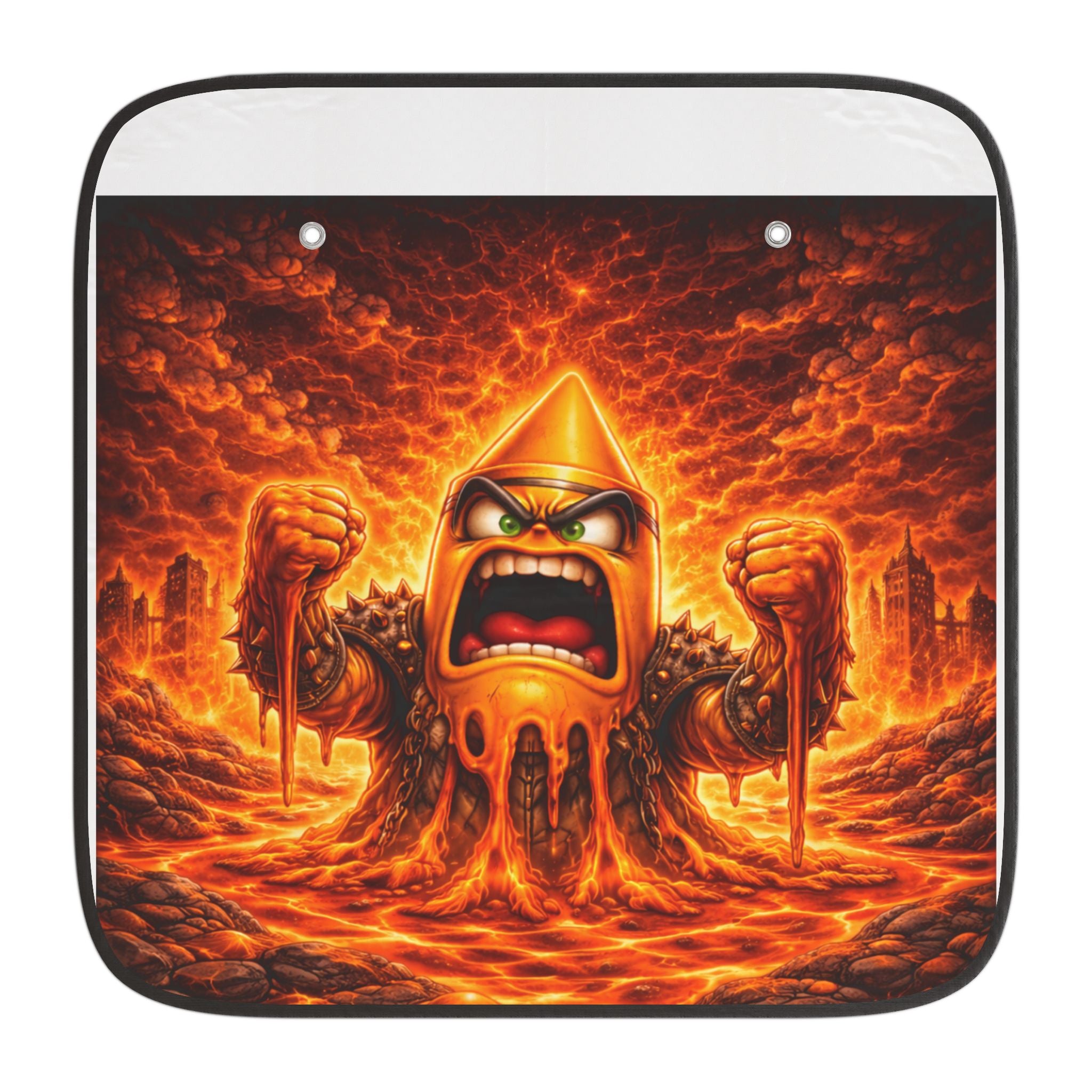 Fiery Lava Monster Car Sunshade — Heat-Blocking Windshield Shade