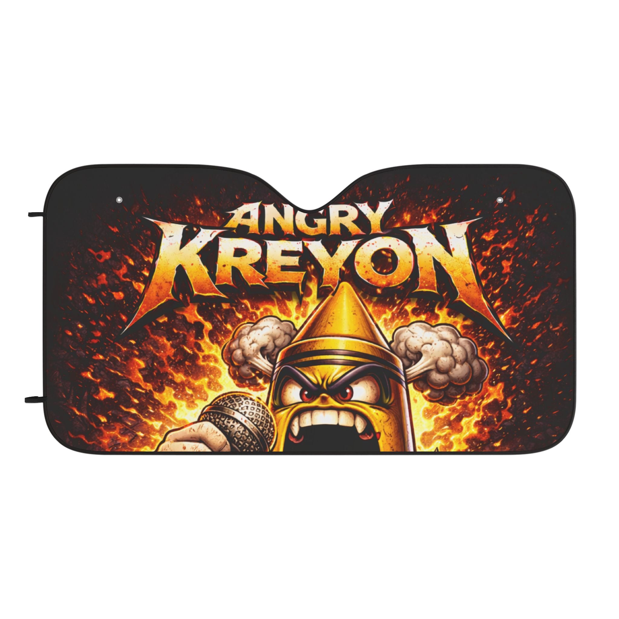 Angry Kreyon Car Sun Shade — Funny Heavy Metal Cartoon Windshield Protector