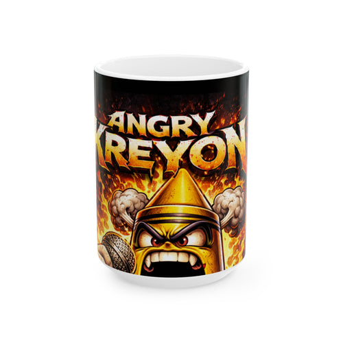 Angry Crayon Ceramic Mug — Fiery Cartoon Character Coffee Cup (11oz & 15oz)