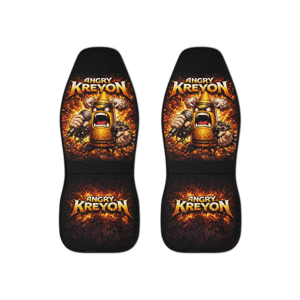 Angry Kreyon Graphic Car Seat Covers — Fiery Viking Helmet Design