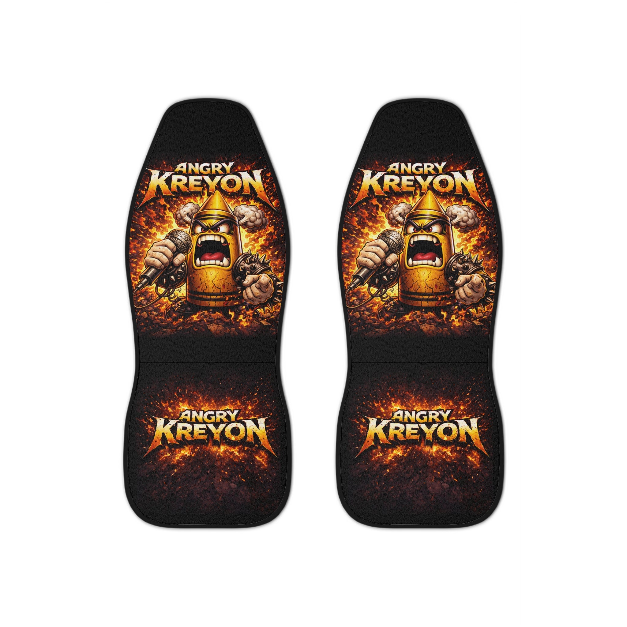 Angry Kreyon Graphic Car Seat Covers — Fiery Viking Helmet Design