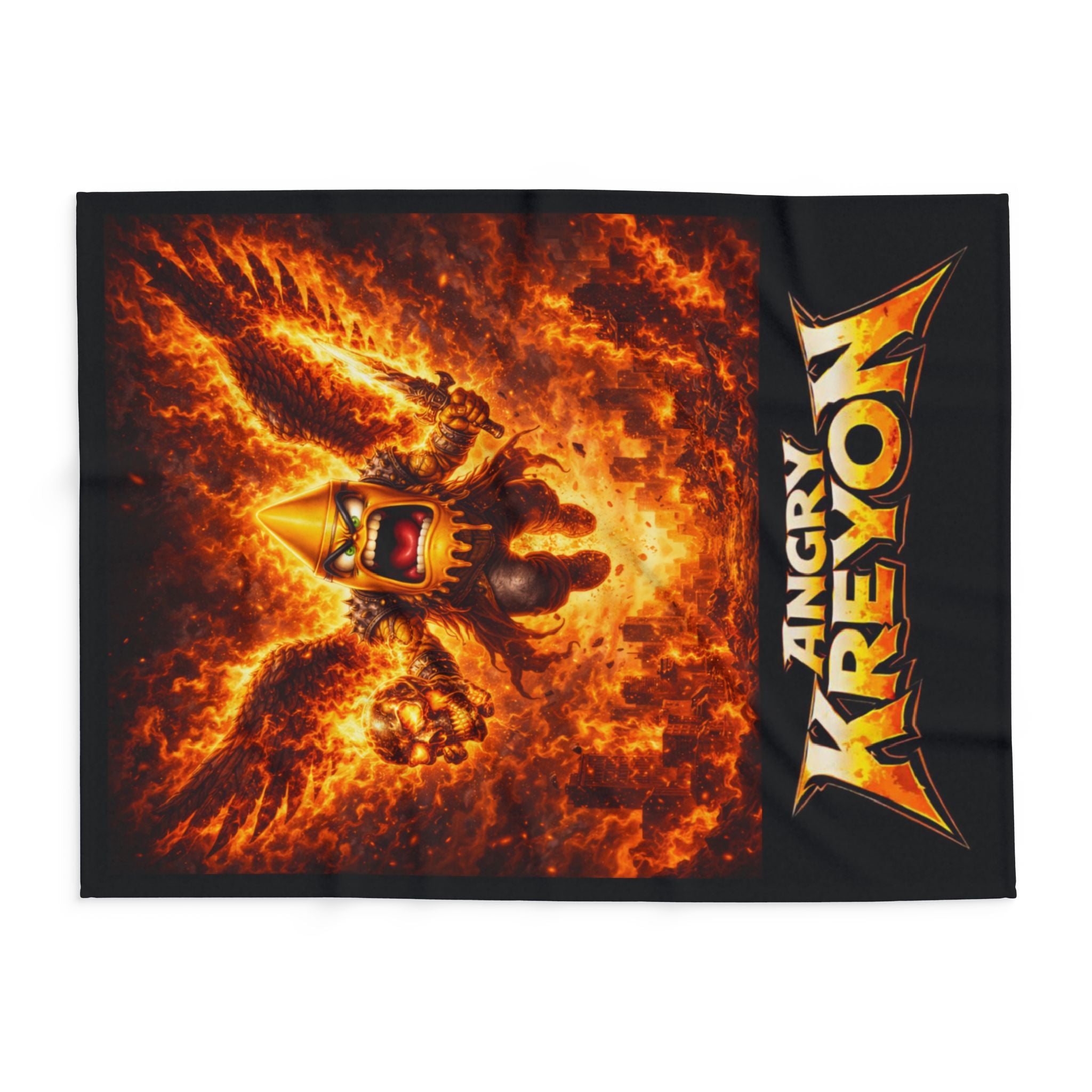 Fleece Blanket — 'Angry Kreyon' Fiery Monster Graphic Throw
