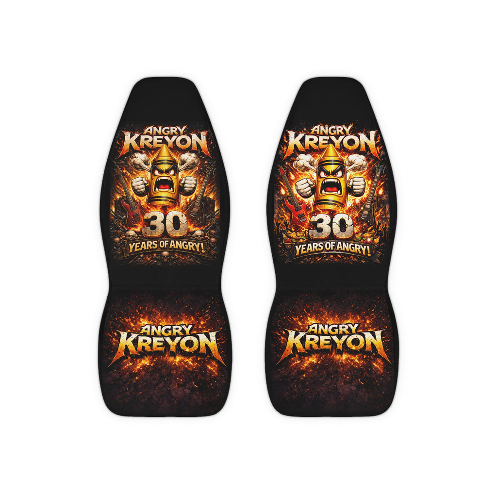 Angry Krey on 30th Anniversary Polyester Car Seat Covers — Fiery Rock Band Graphic