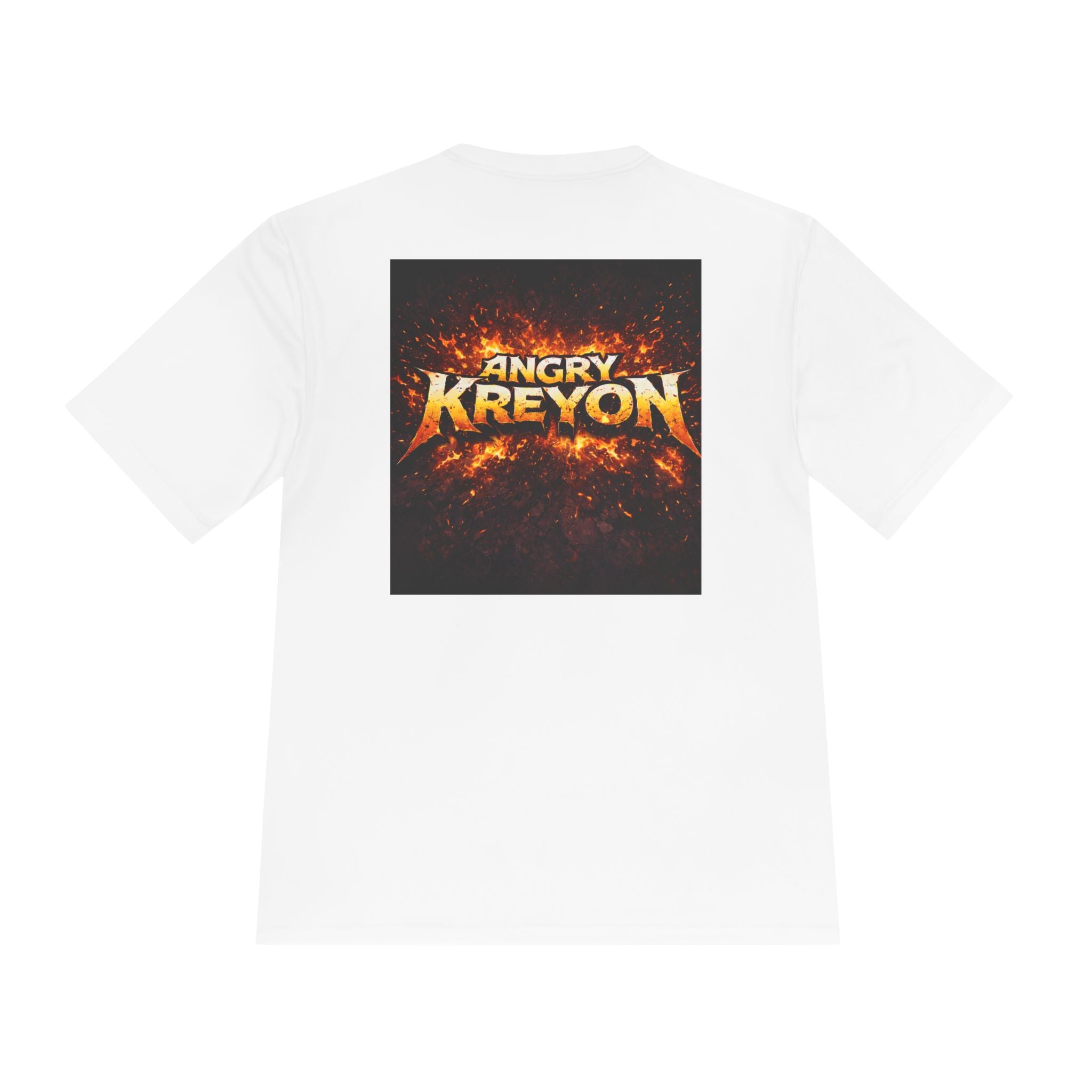 Angry Kreyon character tee | Miosture Wicking Graphic T-Shirt, fiery cartoon microphone design