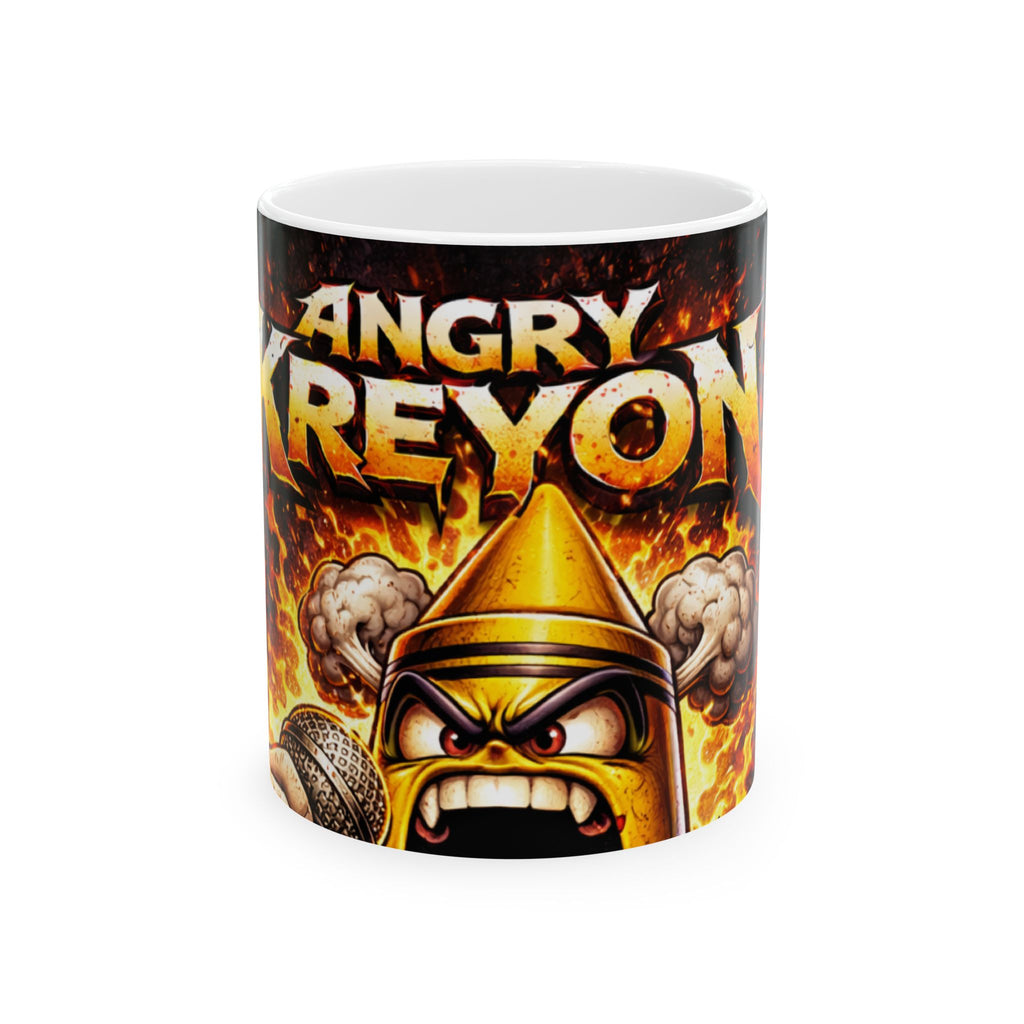 Angry Crayon Ceramic Mug — Fiery Cartoon Character Coffee Cup (11oz & 15oz)