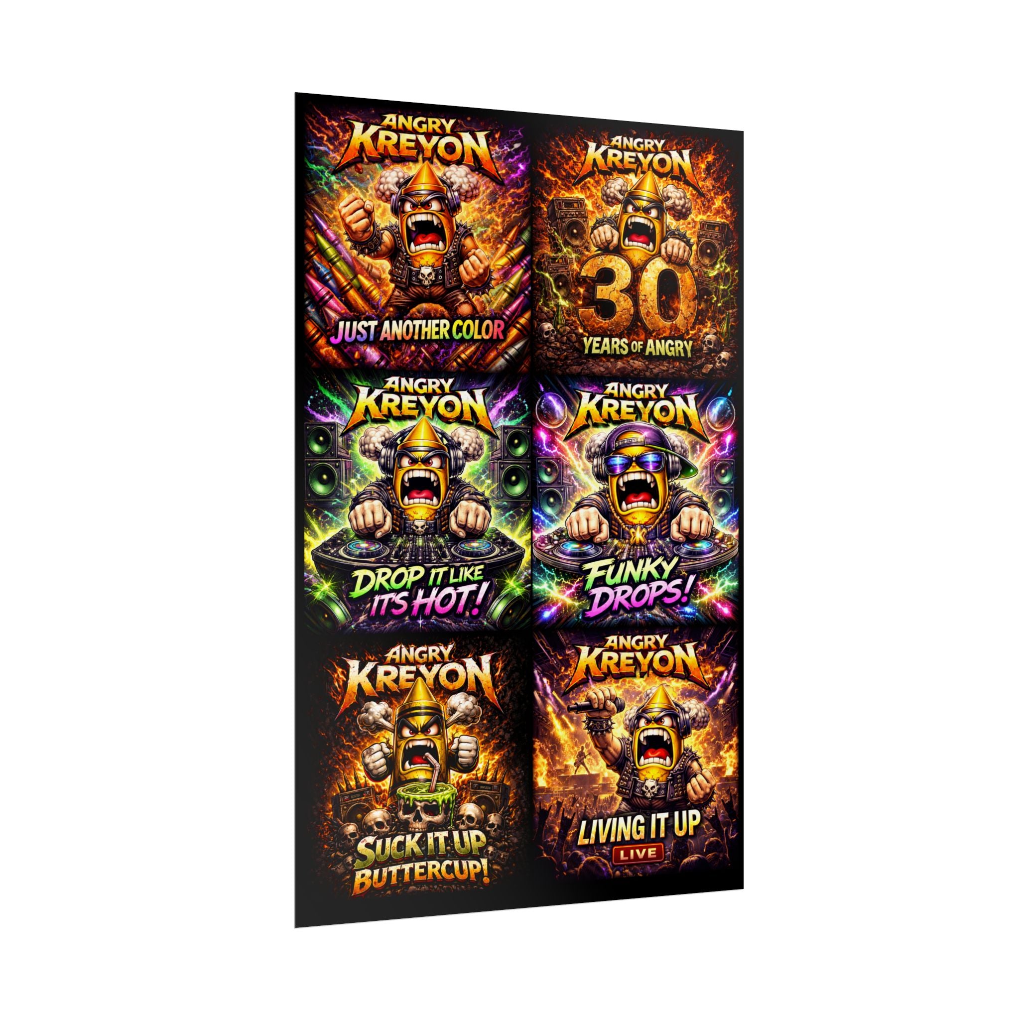 Rolled Posters — Angry Kreyon Album Art set 2 Poster Set (30 Years, Funky Drops, Drop It Like It’s Hot)