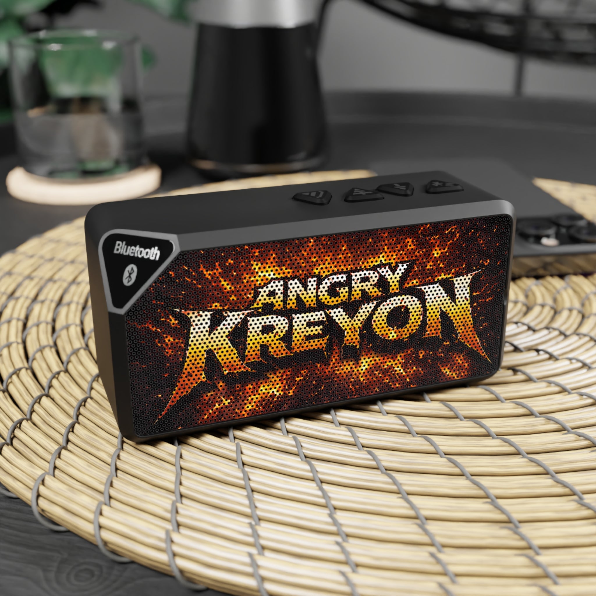 Bluetooth Speaker — 'Angry Kreyon' Fire-Graphic Portable Speaker
