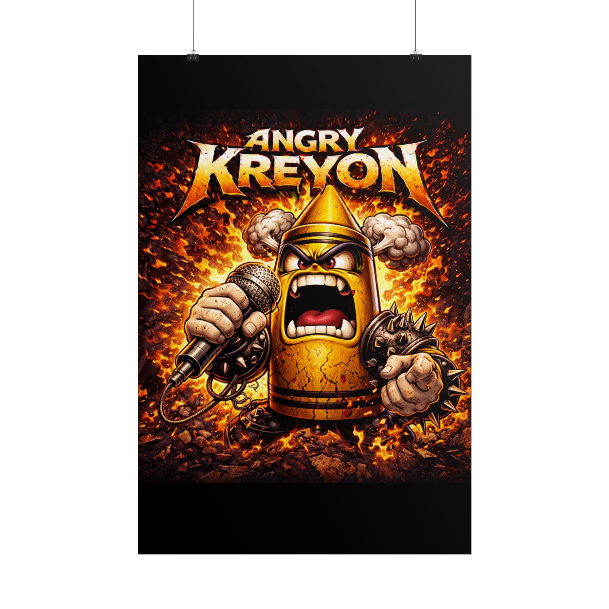 Angry Kreyon character poster Rolled Poster | Heavy Metal Bullet Microphone Art