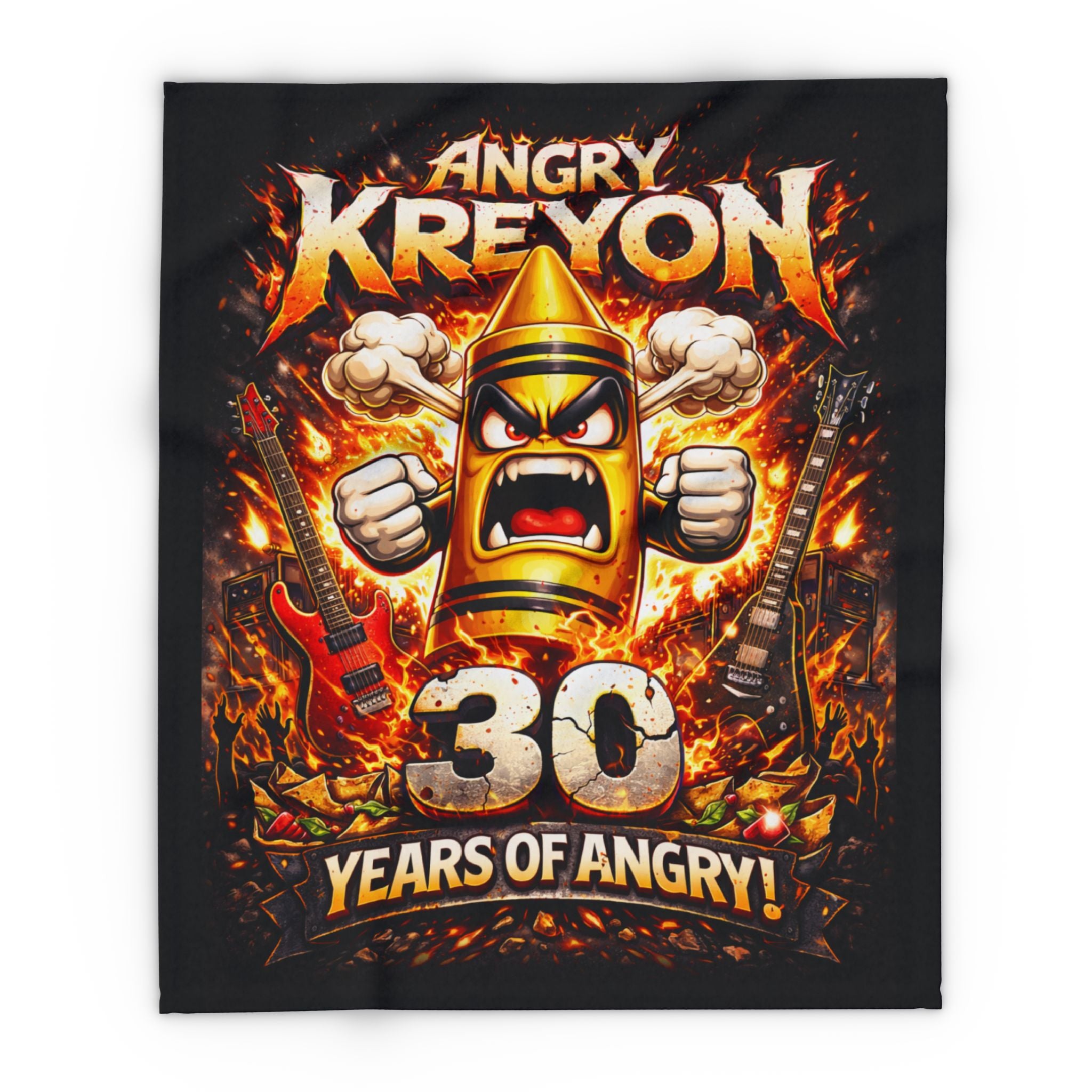 Angry Kreyon Fire Graphic Arctic Fleece Blanket — Cozy Gamer/Metal Head Throw