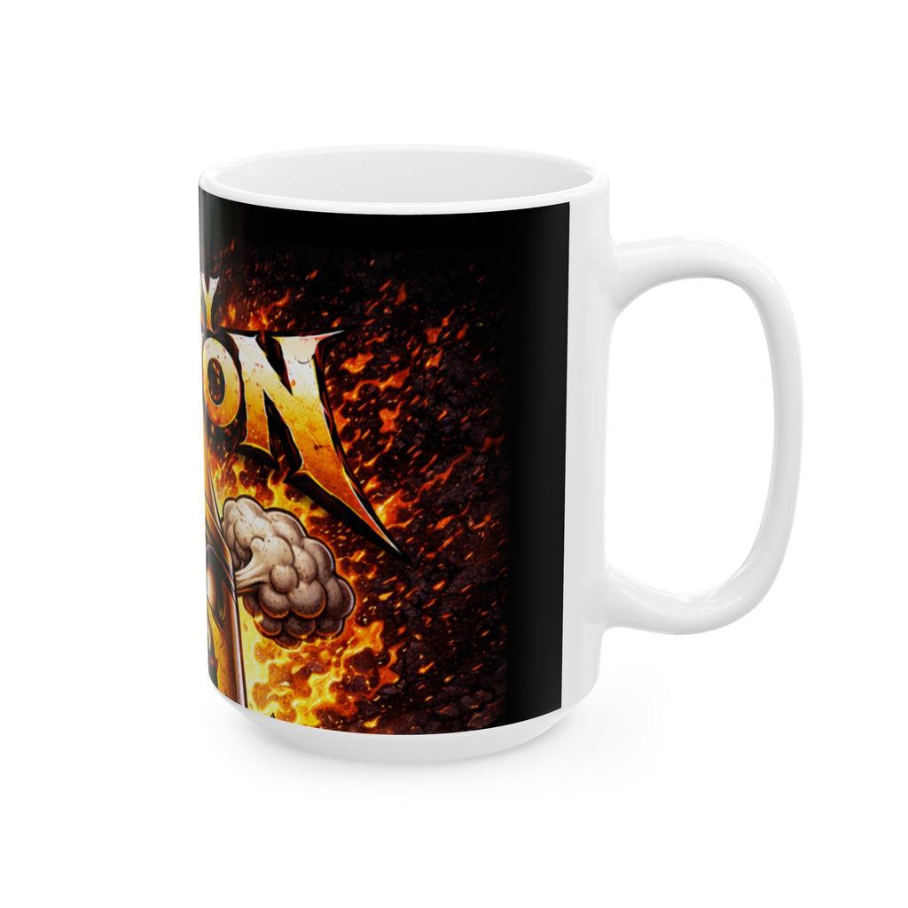 Angry Crayon Ceramic Mug — Fiery Cartoon Character Coffee Cup (11oz & 15oz)