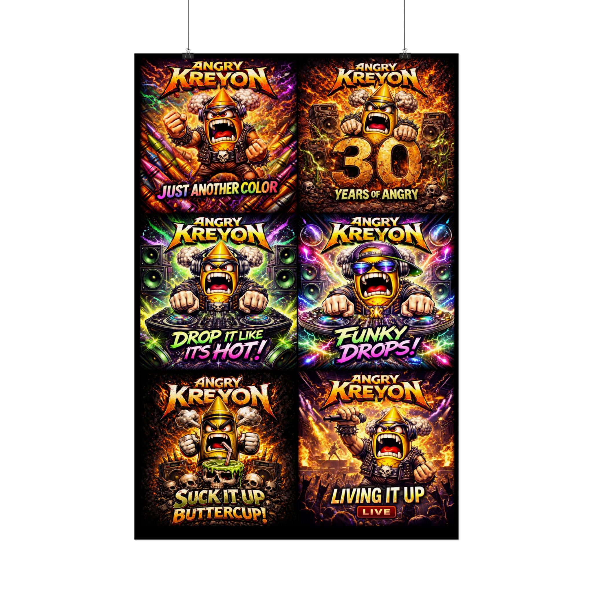 Rolled Posters — Angry Kreyon Album Art set 2 Poster Set (30 Years, Funky Drops, Drop It Like It’s Hot)
