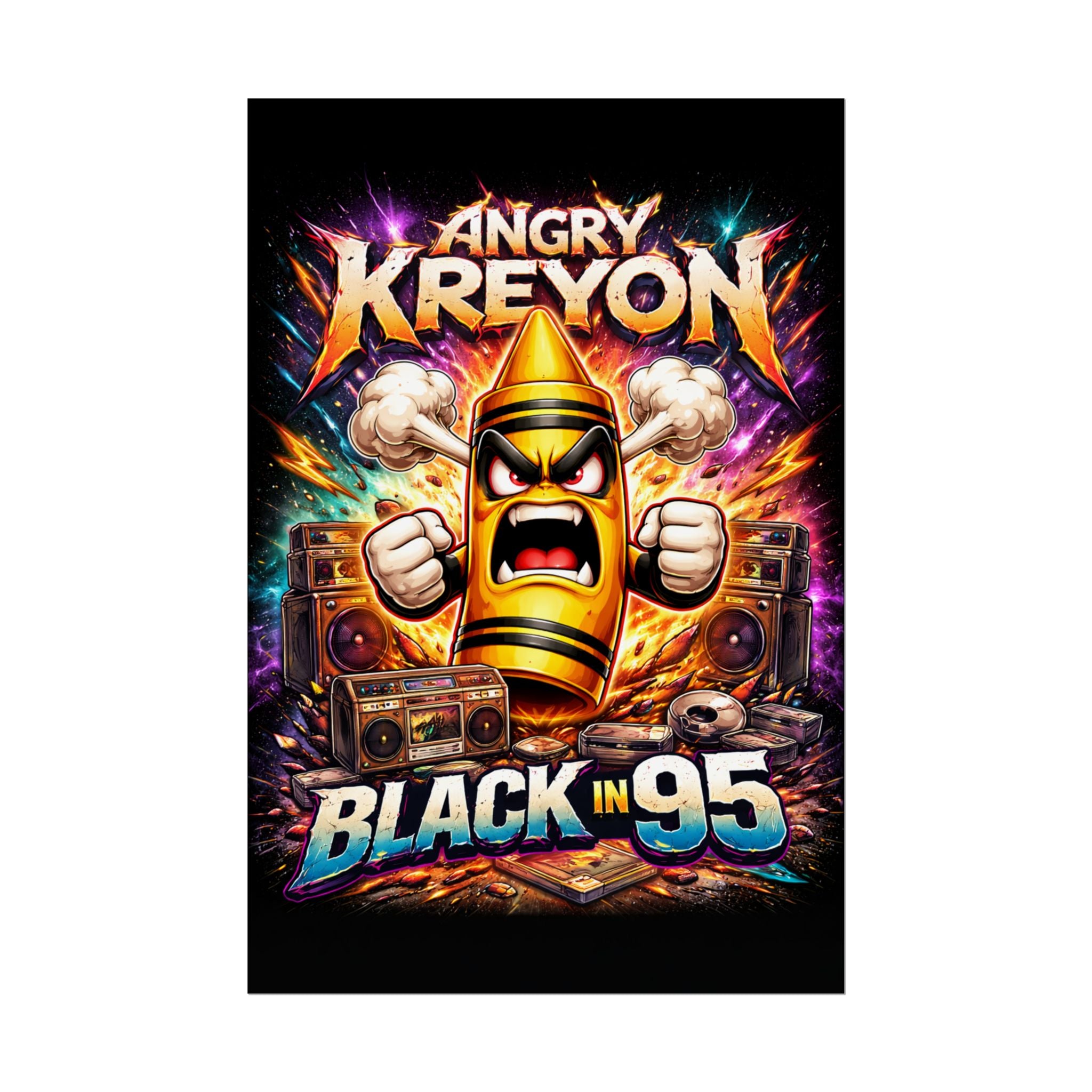 Rolled Poster — Angry Kreyon "Black in 95" Color Retro Gamer Art Print