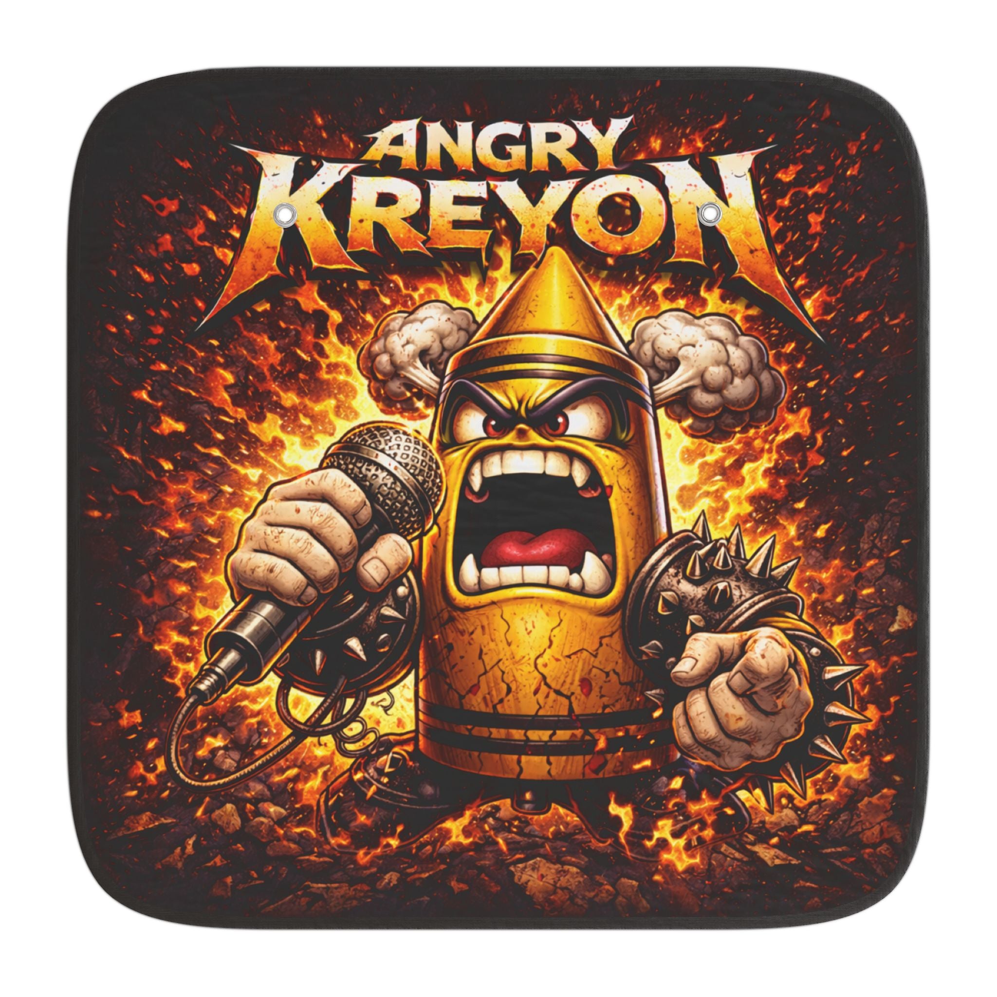 Angry Kreyon Car Sun Shade — Funny Heavy Metal Cartoon Windshield Protector