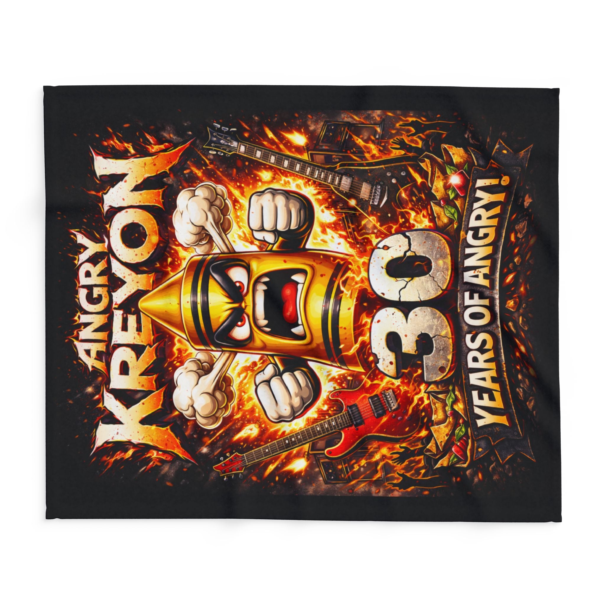 Angry Kreyon Fire Graphic Arctic Fleece Blanket — Cozy Gamer/Metal Head Throw
