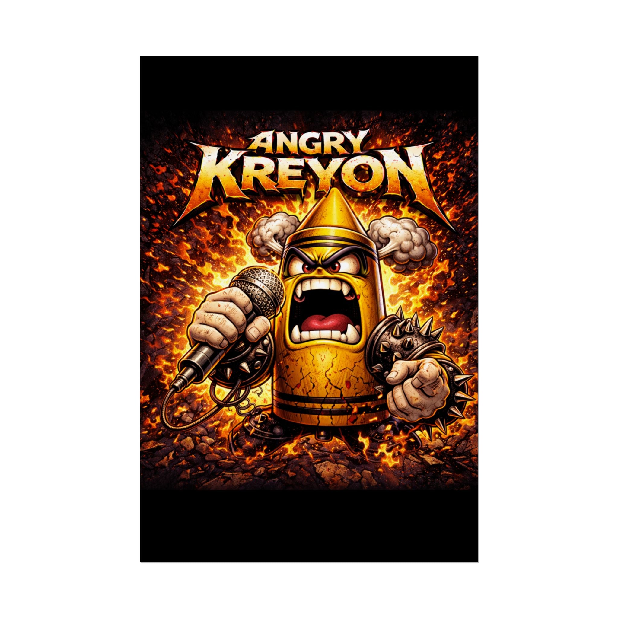Angry Kreyon character poster Rolled Poster | Heavy Metal Bullet Microphone Art