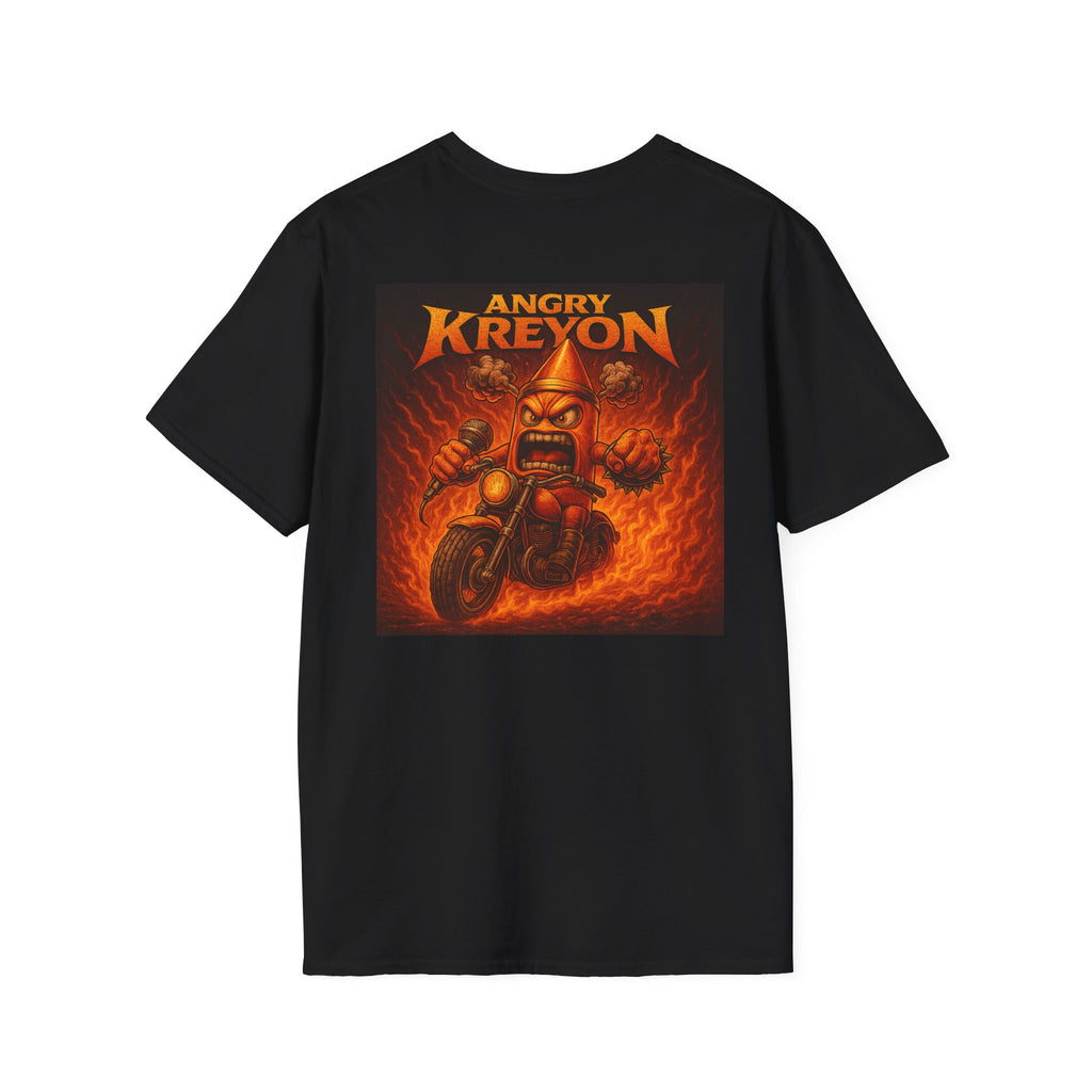 Angry Kreyon Flaming Motorcycle T-Shirt — Retro Heavy Metal Biker Tee