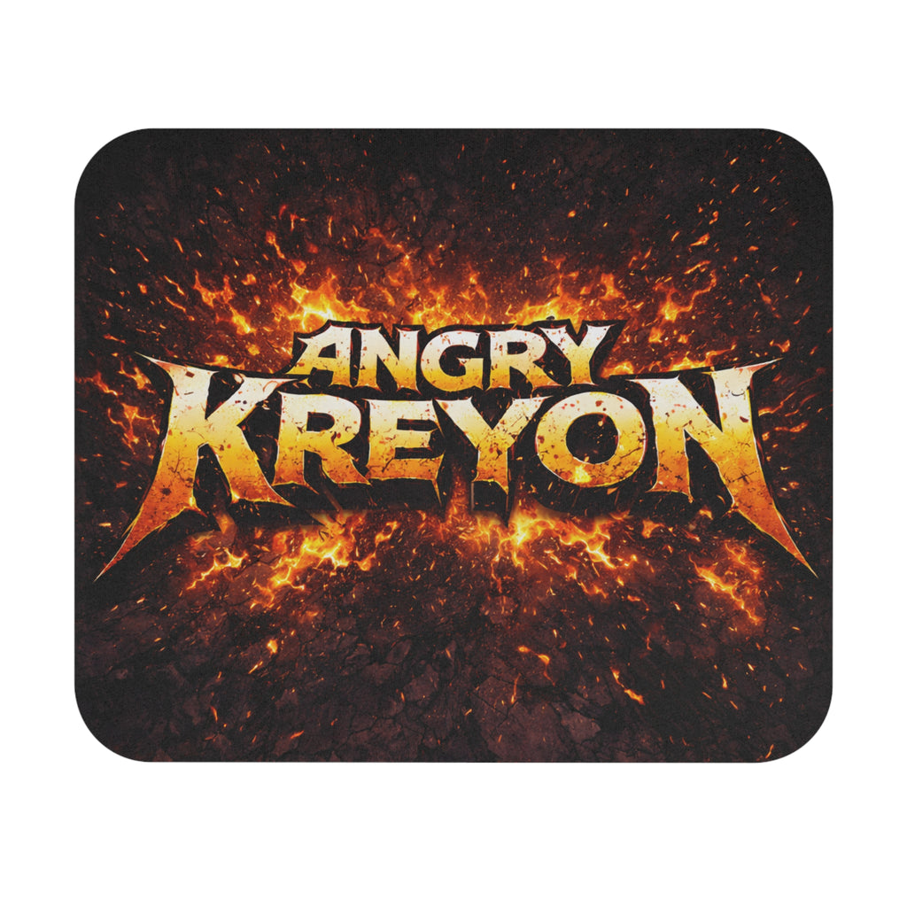 Angry Kreyon Gaming Mouse Pad — Fiery Rock Logo Desk Mat for Gamers