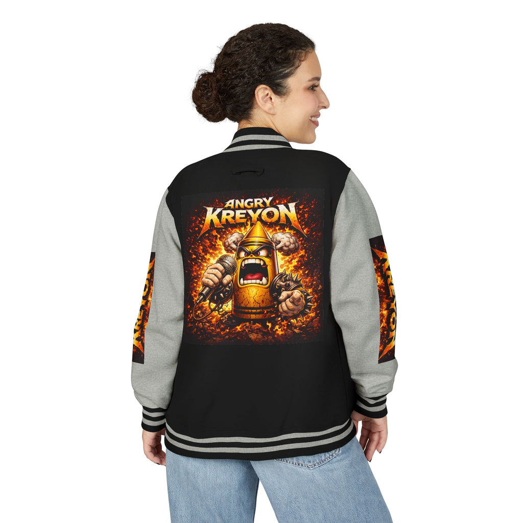 Angry Kreyon Letterman Jacket - Graphic Varsity Bomber with Bold Back Art