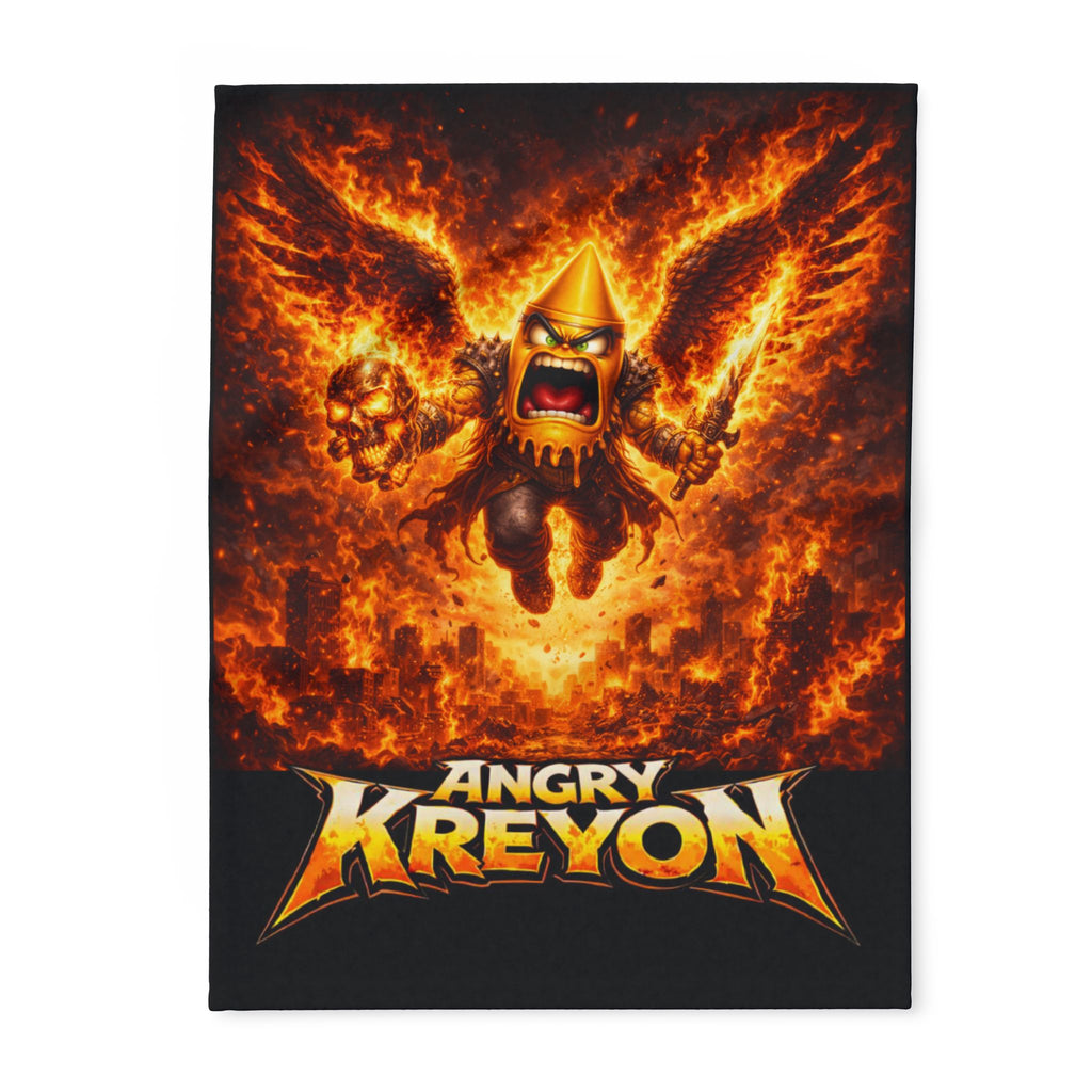 Fleece Blanket — 'Angry Kreyon' Fiery Monster Graphic Throw