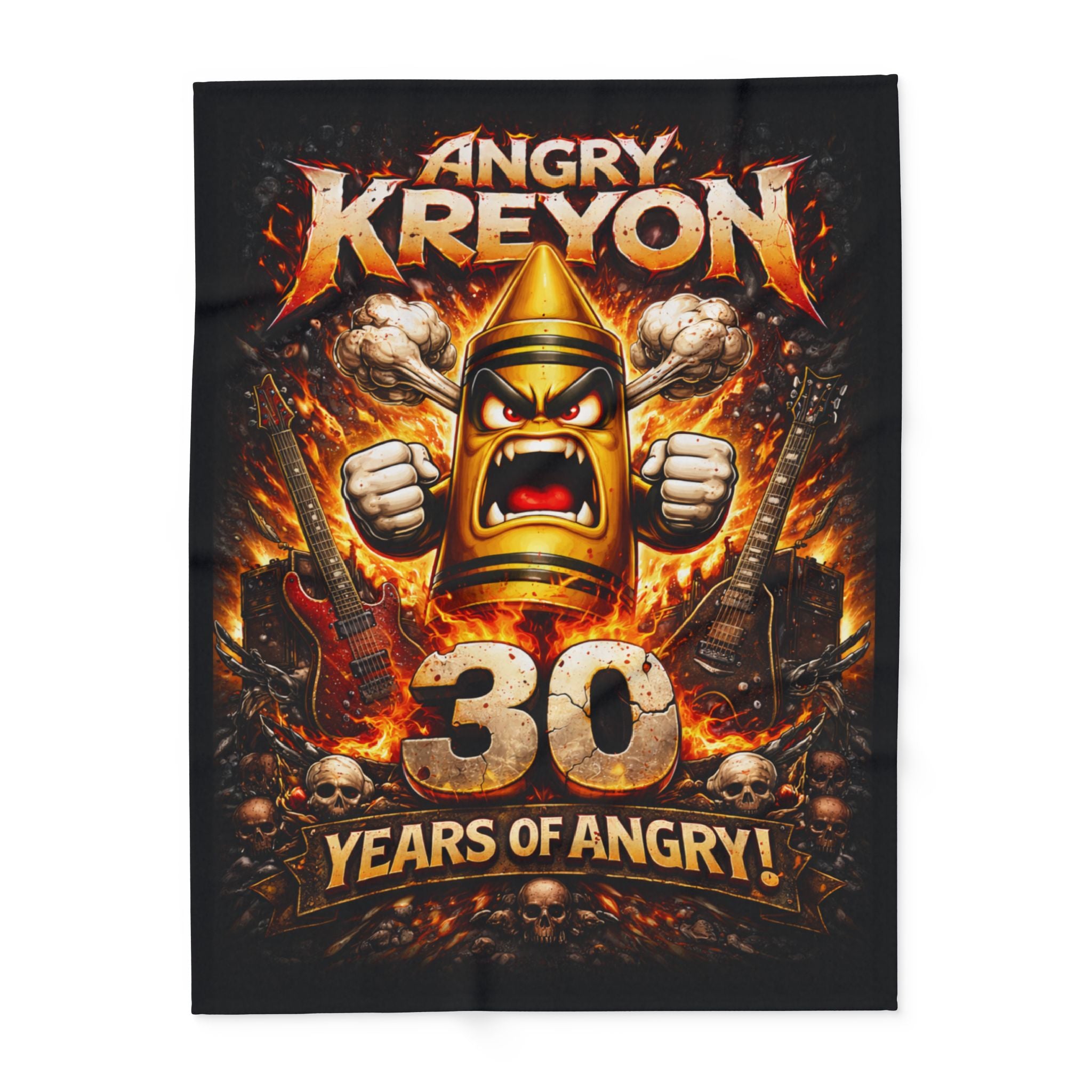 Angry Kreyon Fire Graphic Arctic Fleece Blanket — Cozy Gamer/Metal Head Throw
